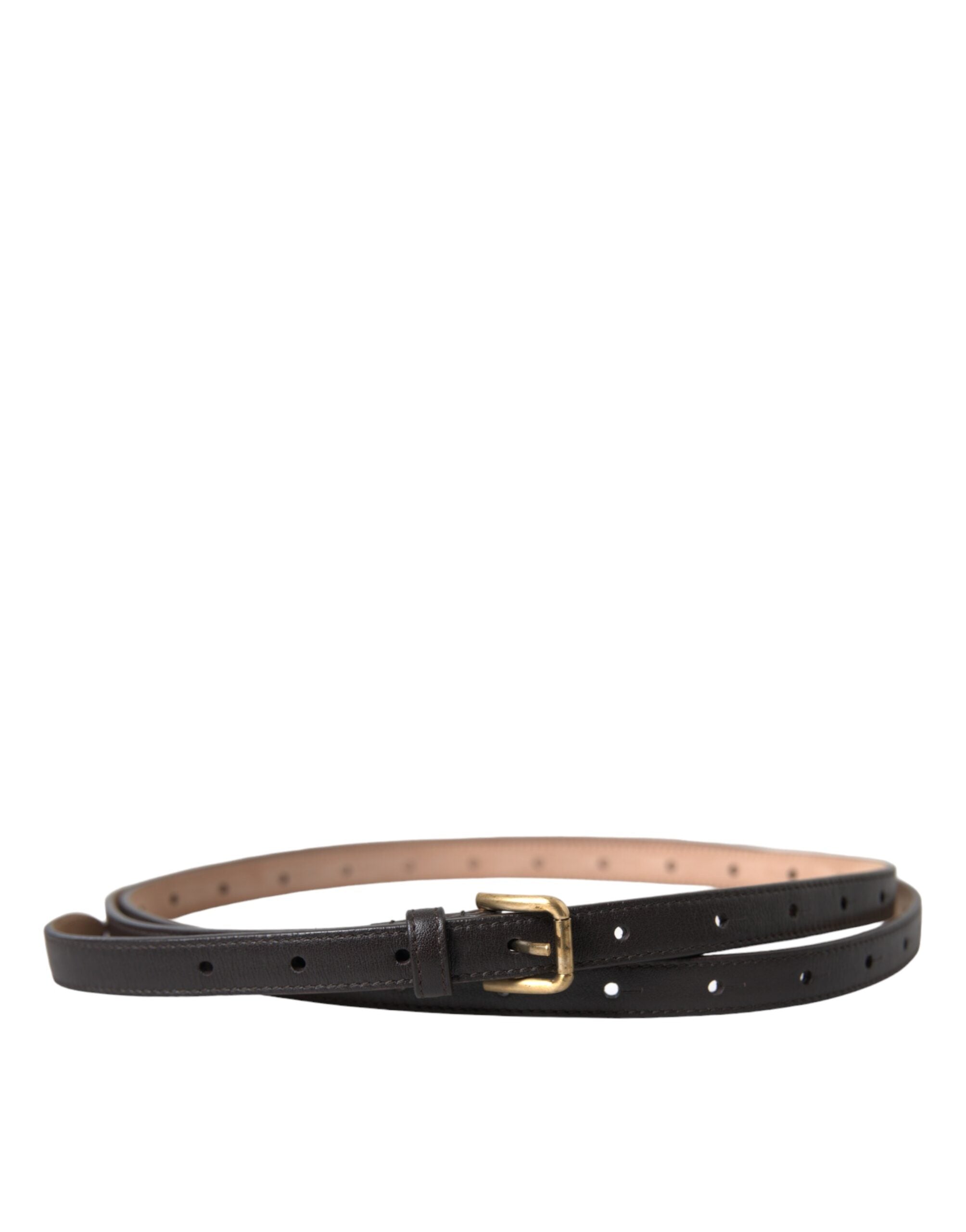 Dolce & Gabbana Black Leather Belt with Gold Metal Buckle, Long and Narrow