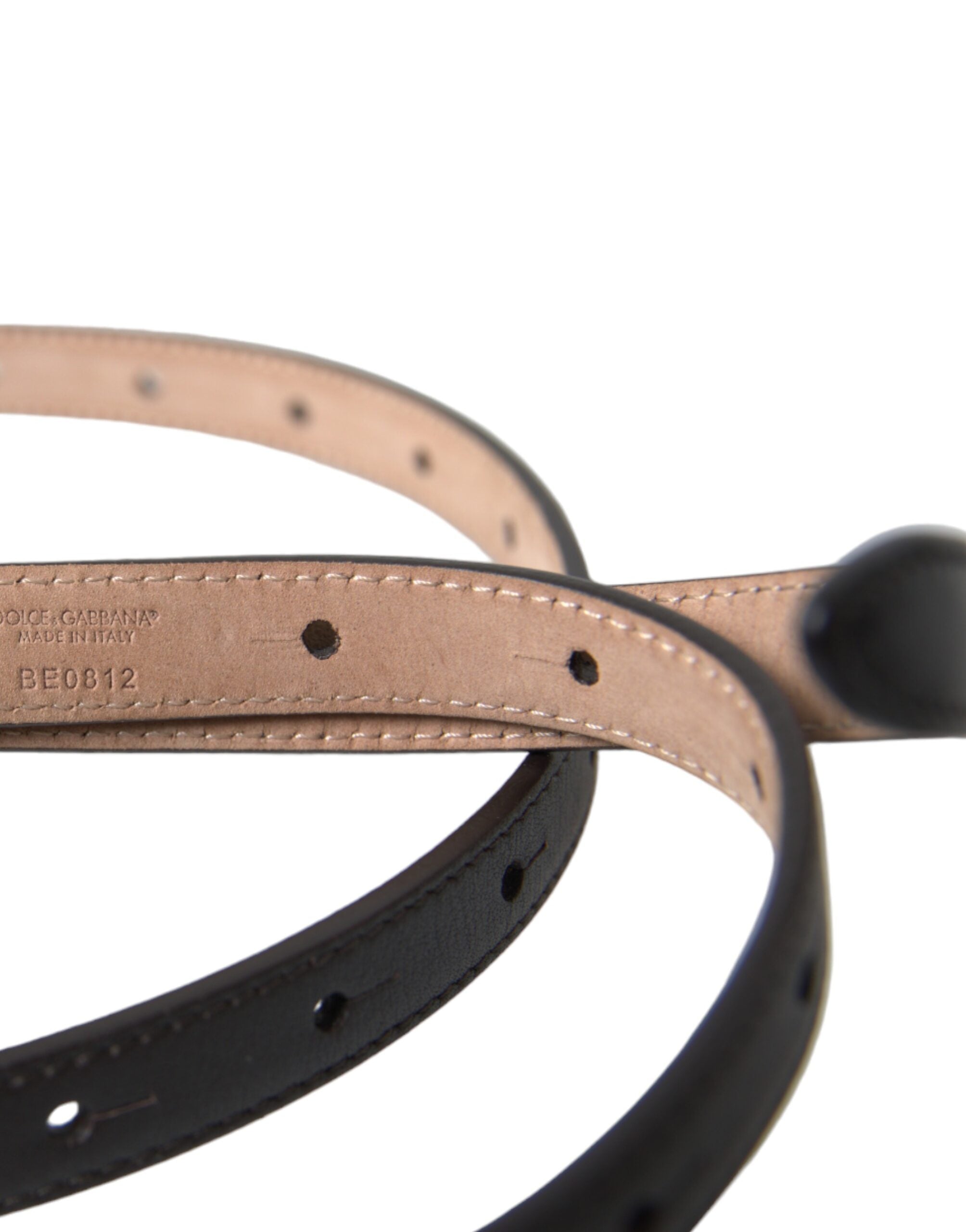 Dolce & Gabbana Black Leather Belt with Gold Metal Buckle, Long and Narrow