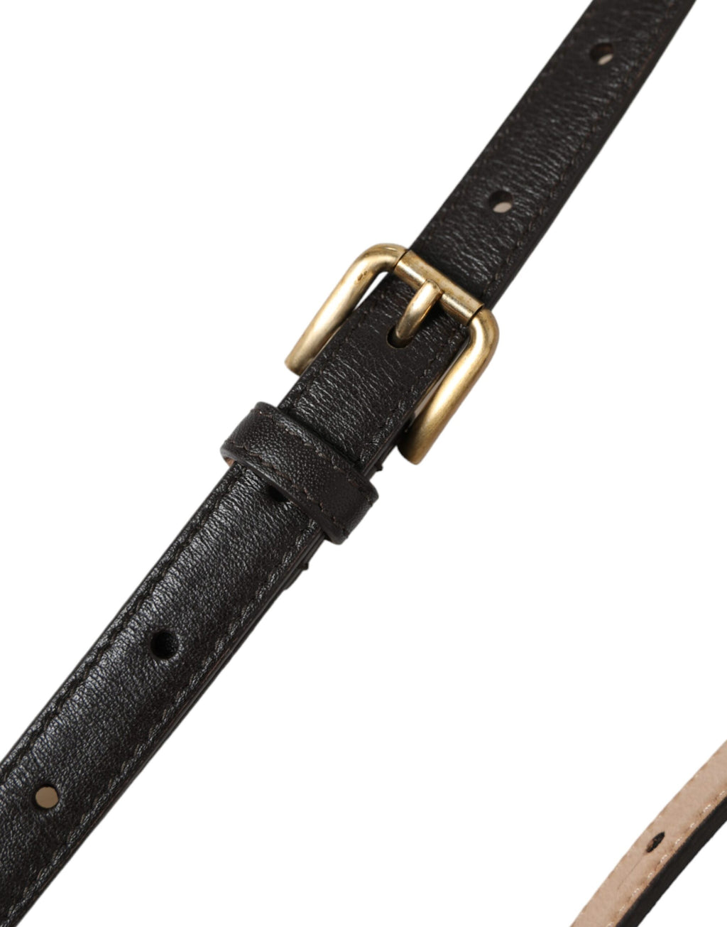 Dolce & Gabbana Black Leather Belt with Gold Metal Buckle, Long and Narrow