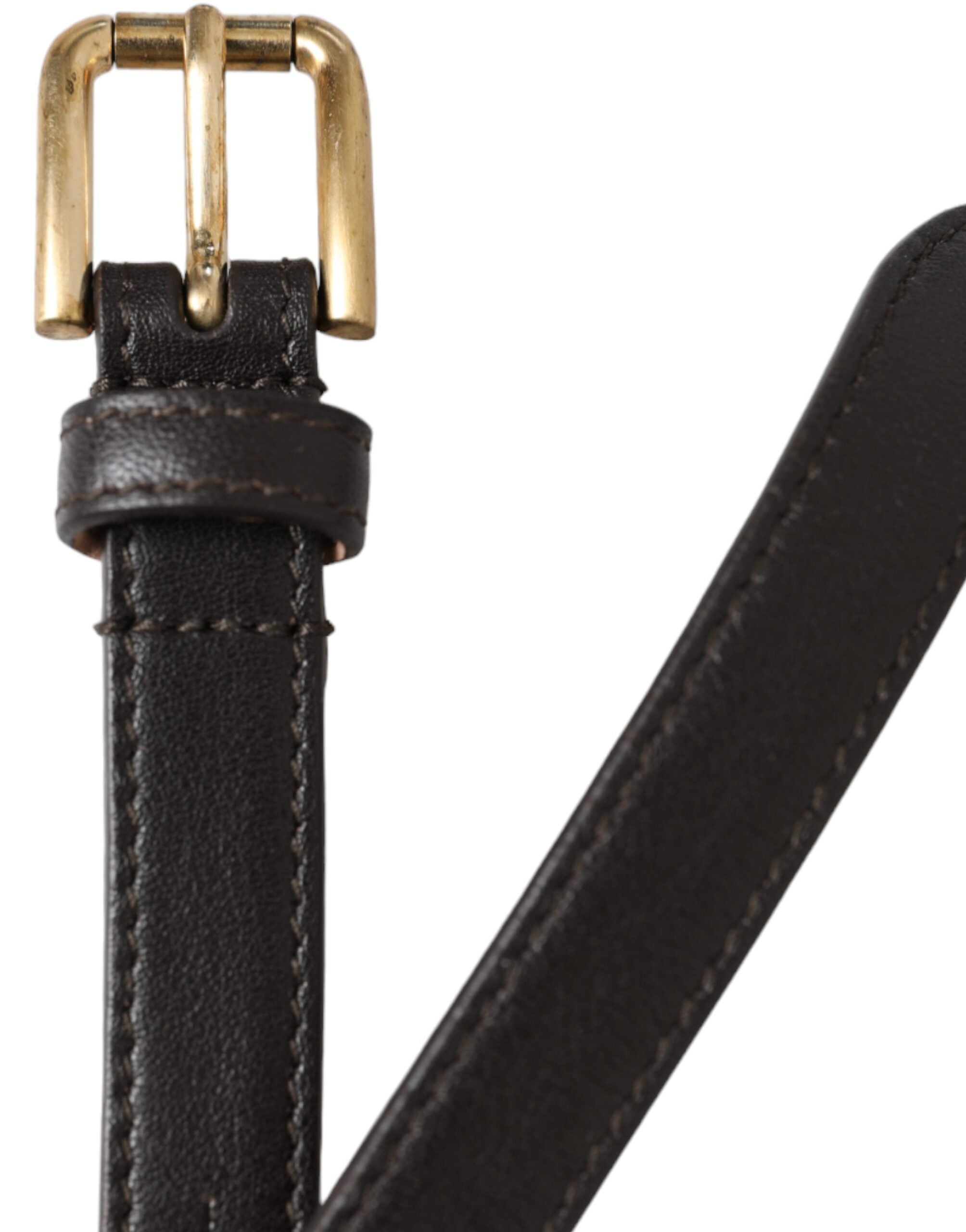 Dolce & Gabbana Black Leather Belt with Gold Metal Buckle, Long and Narrow