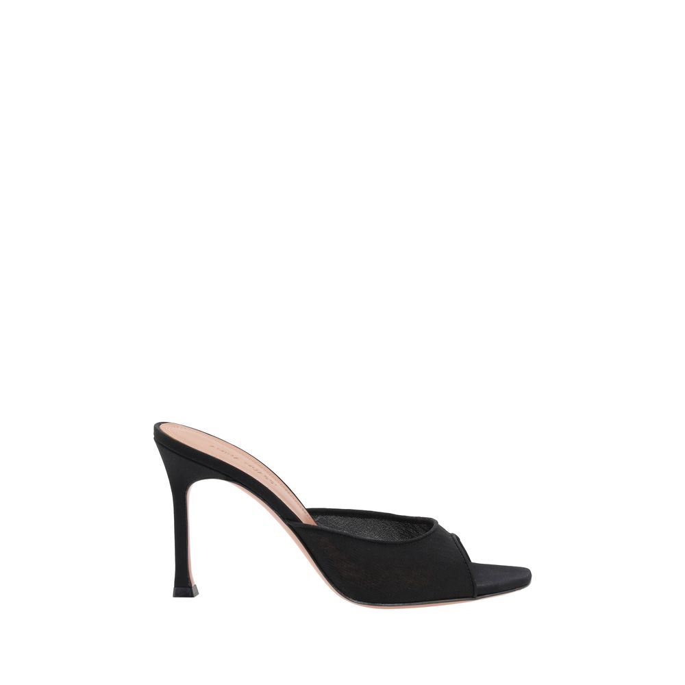 Amina Muaddi Black Fabric Stiletto Sandals