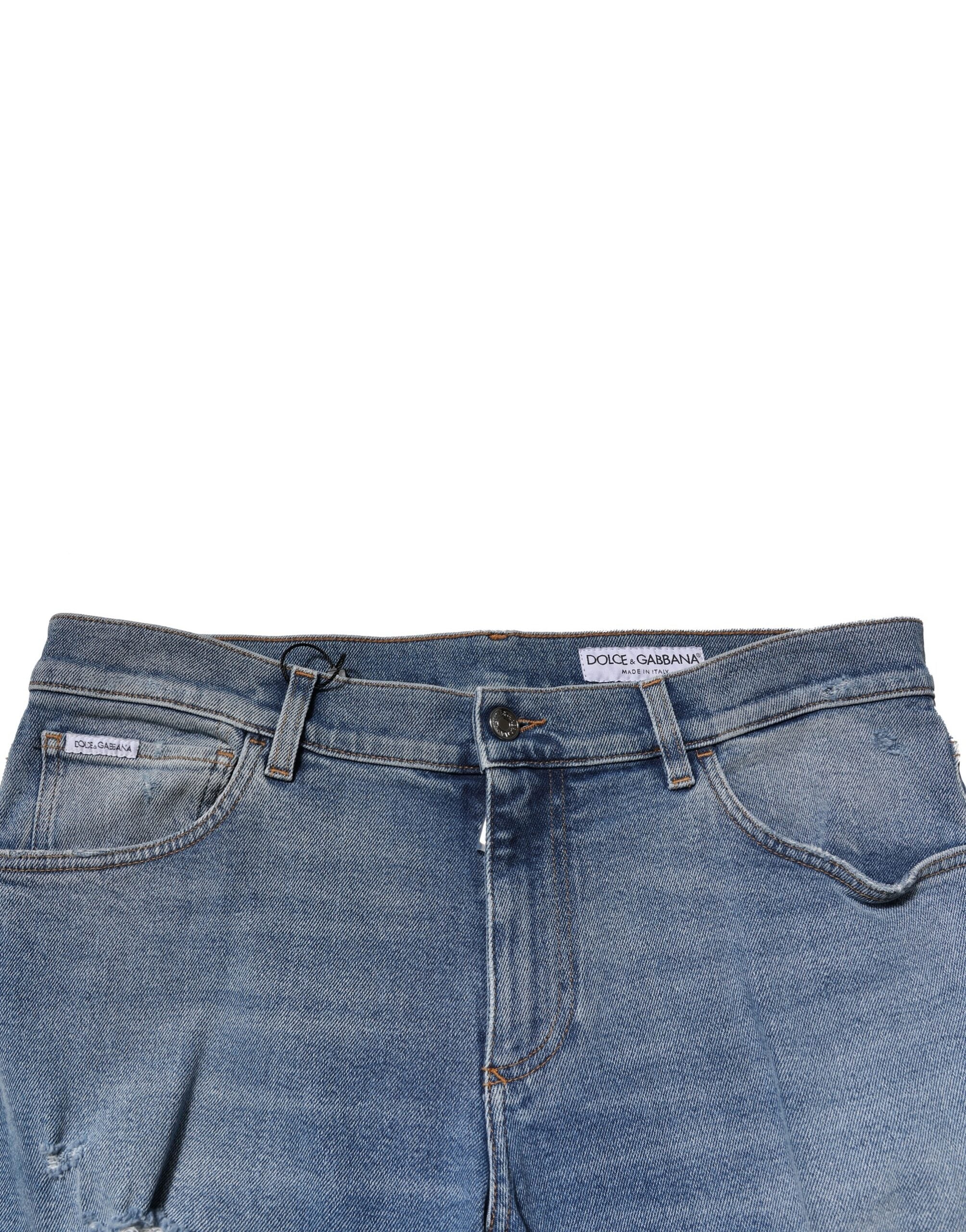 Dolce & Gabbana Blaue Distressed Cotton Slim Herren Denim Jeans
