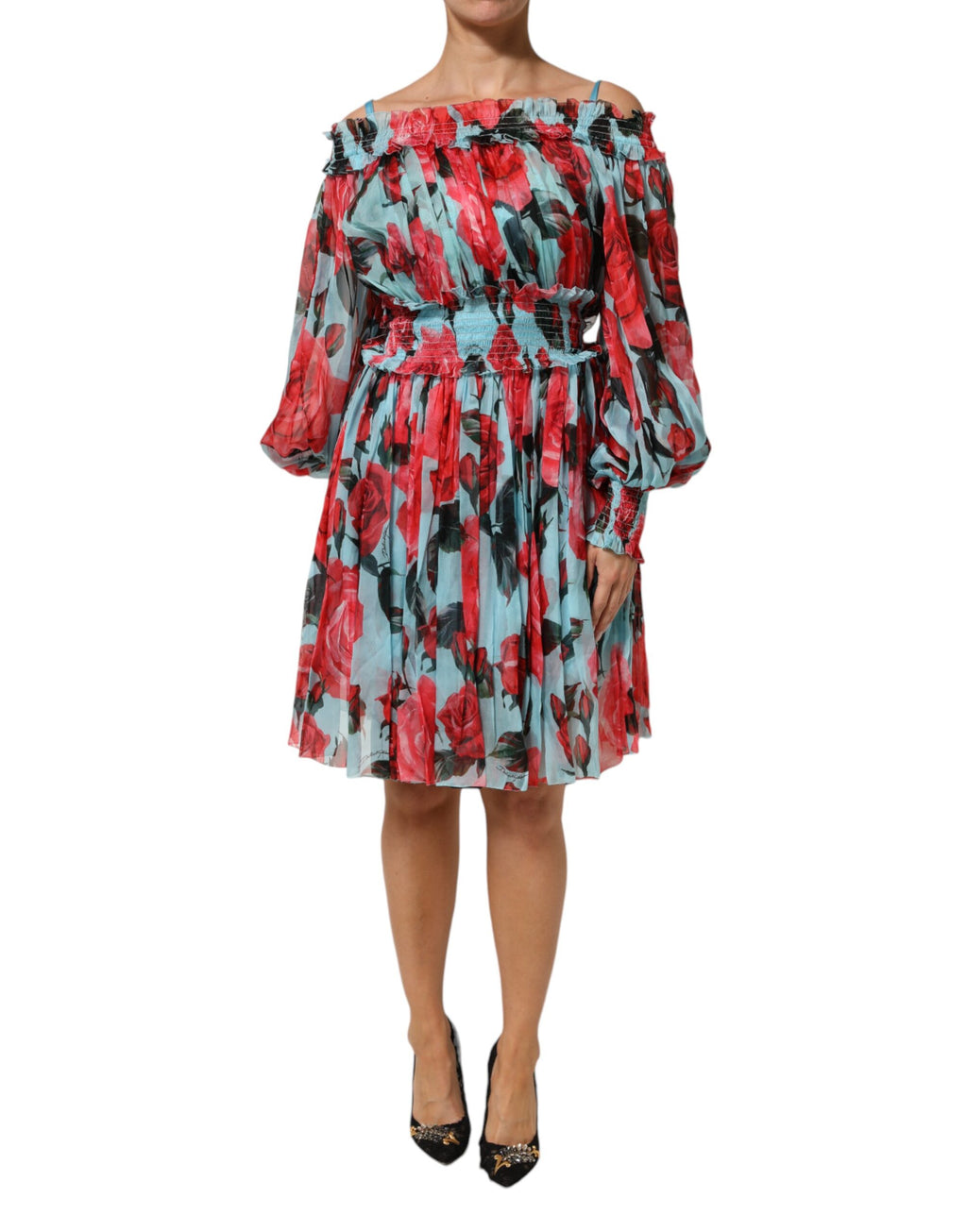 Dolce & Gabbana Multicolor Romantisches Florales Seiden Chiffon Kleid