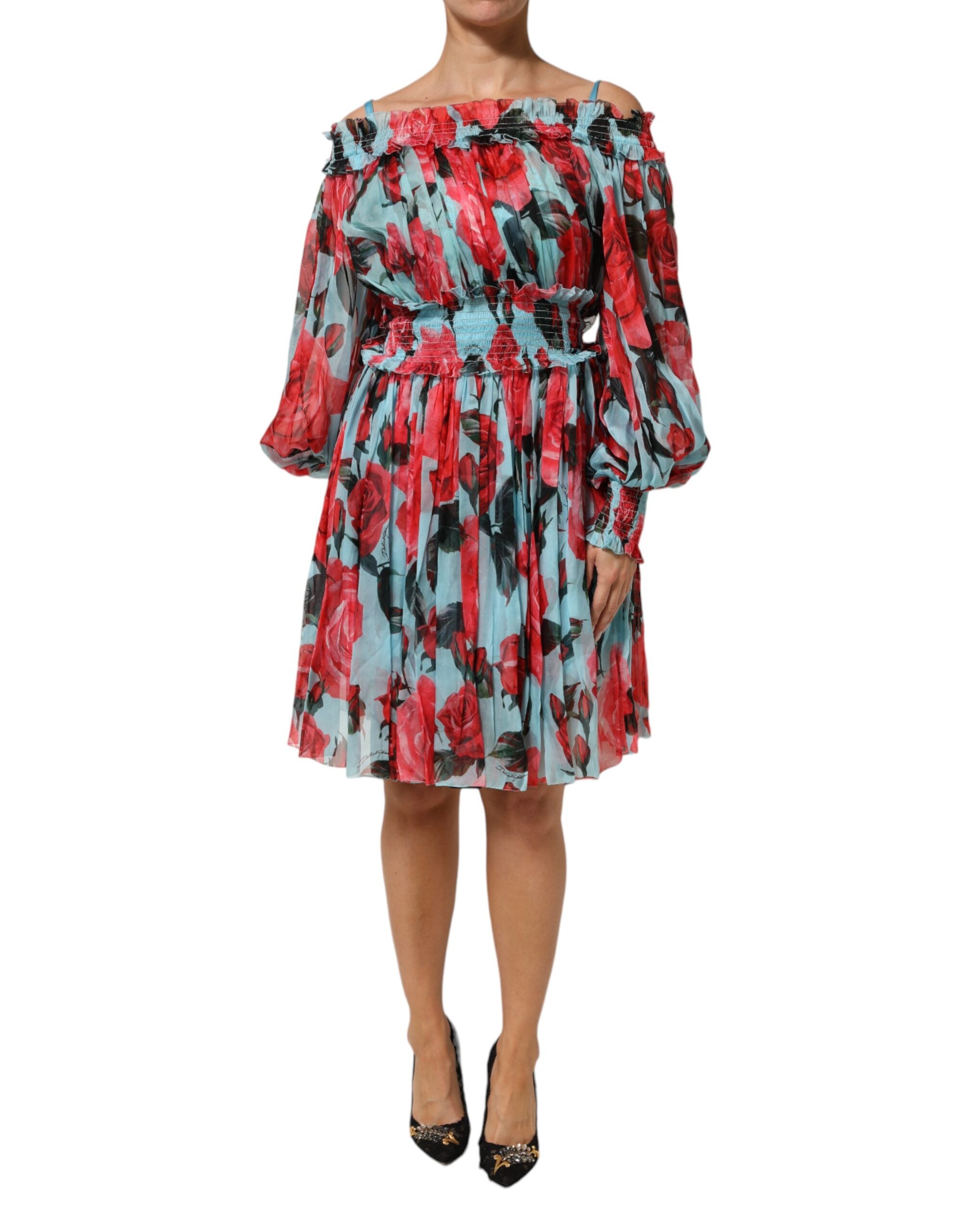 Dolce & Gabbana Multicolor Romantisches Florales Seiden Chiffon Kleid