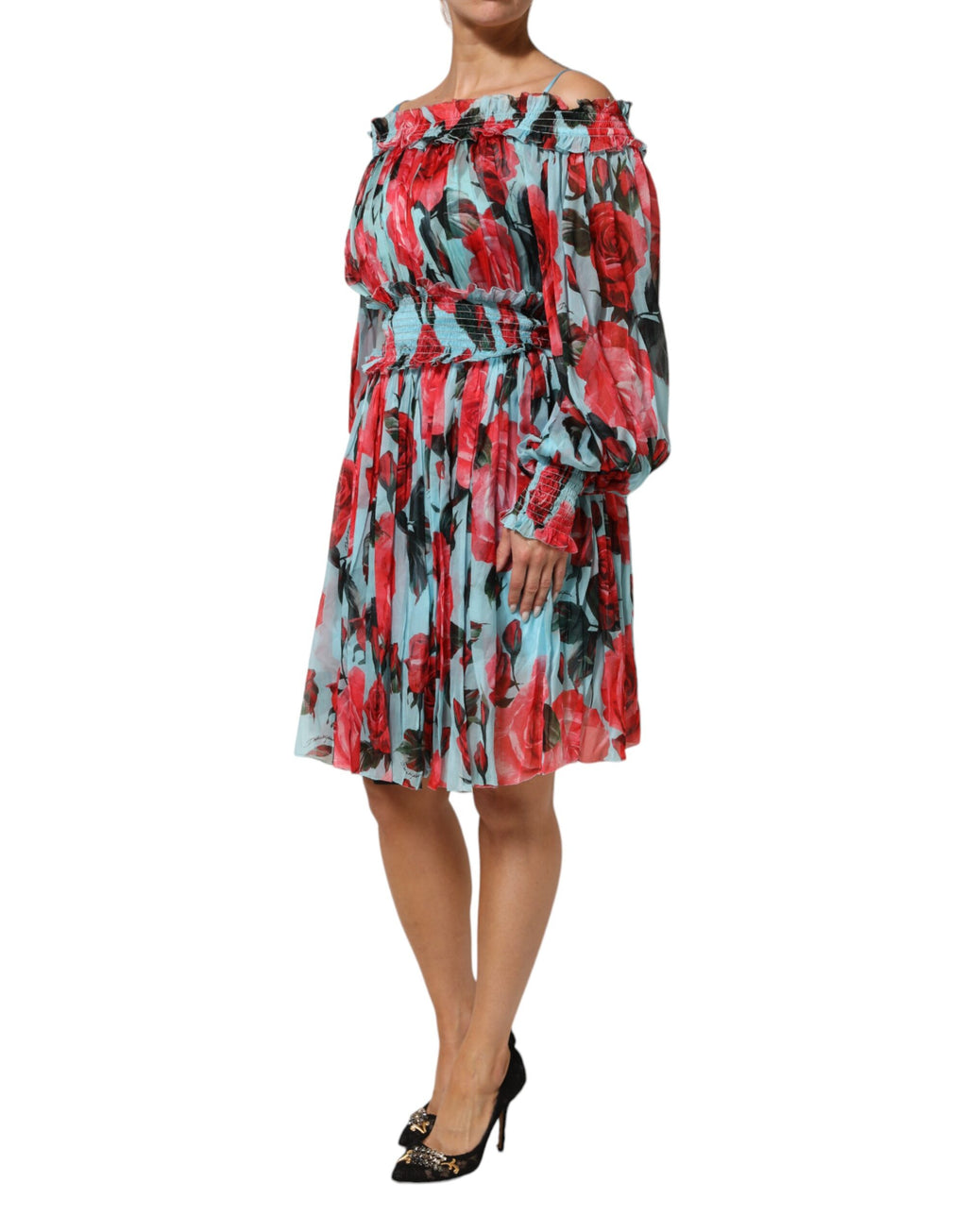 Dolce & Gabbana Multicolor Romantisches Florales Seiden Chiffon Kleid