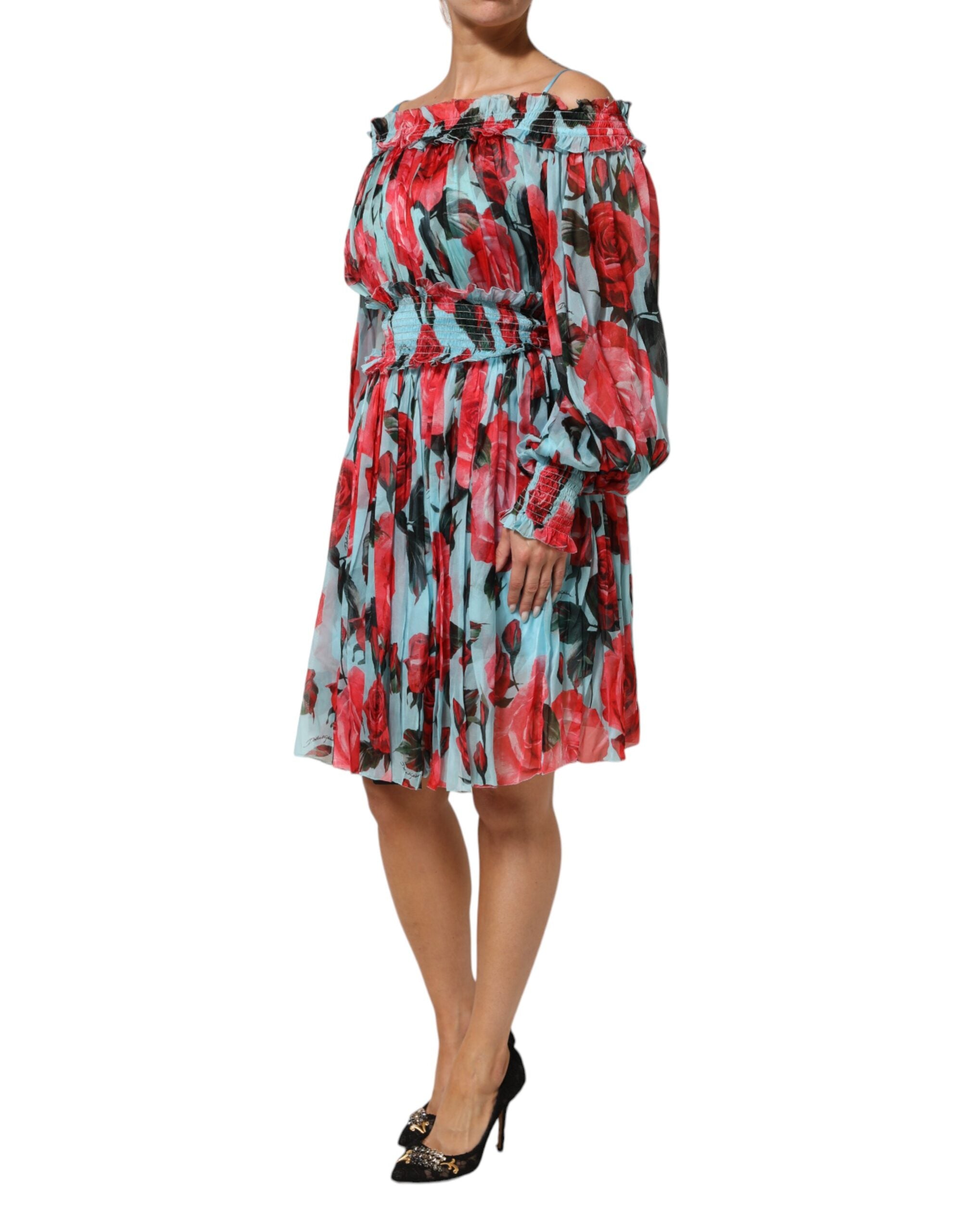 Dolce & Gabbana Multicolor Romantisches Florales Seiden Chiffon Kleid