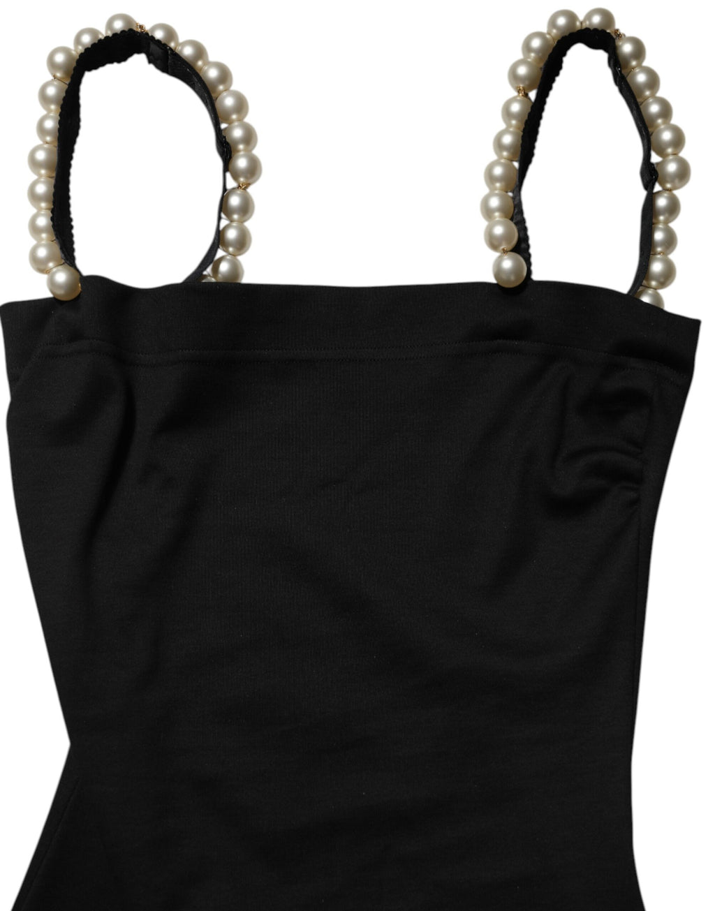 Dolce & Gabbana Black Cotton Sheath Dress with Faux Pearls