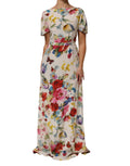 Dolce & Gabbana White Floral Silk Long Kaftan Dress