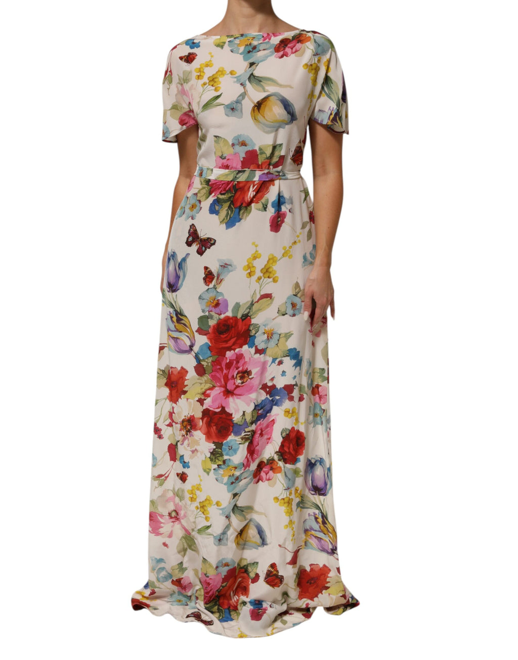 Dolce & Gabbana White Floral Silk Long Kaftan Dress