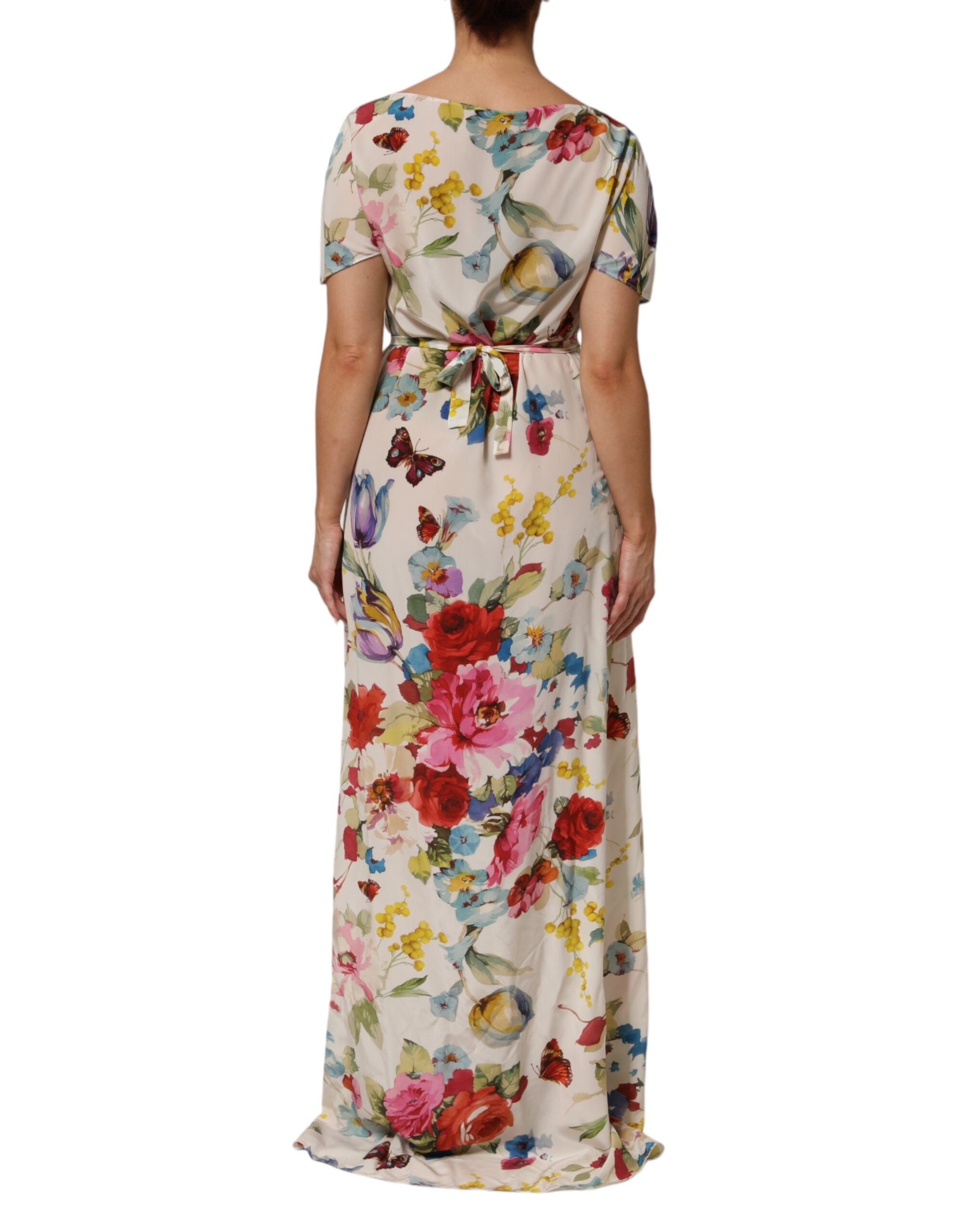 Dolce & Gabbana White Floral Silk Long Kaftan Dress