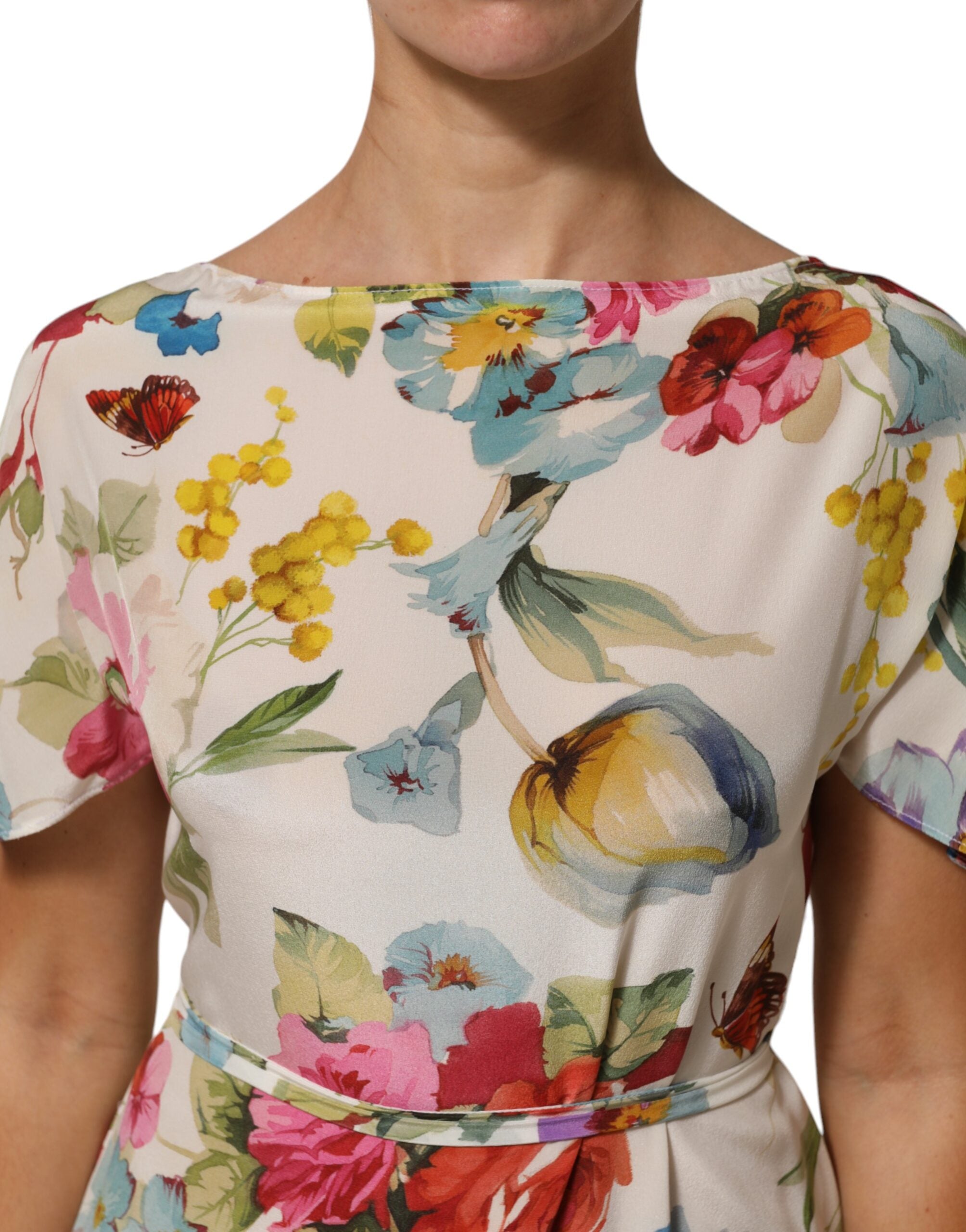 Dolce & Gabbana White Floral Silk Long Kaftan Dress