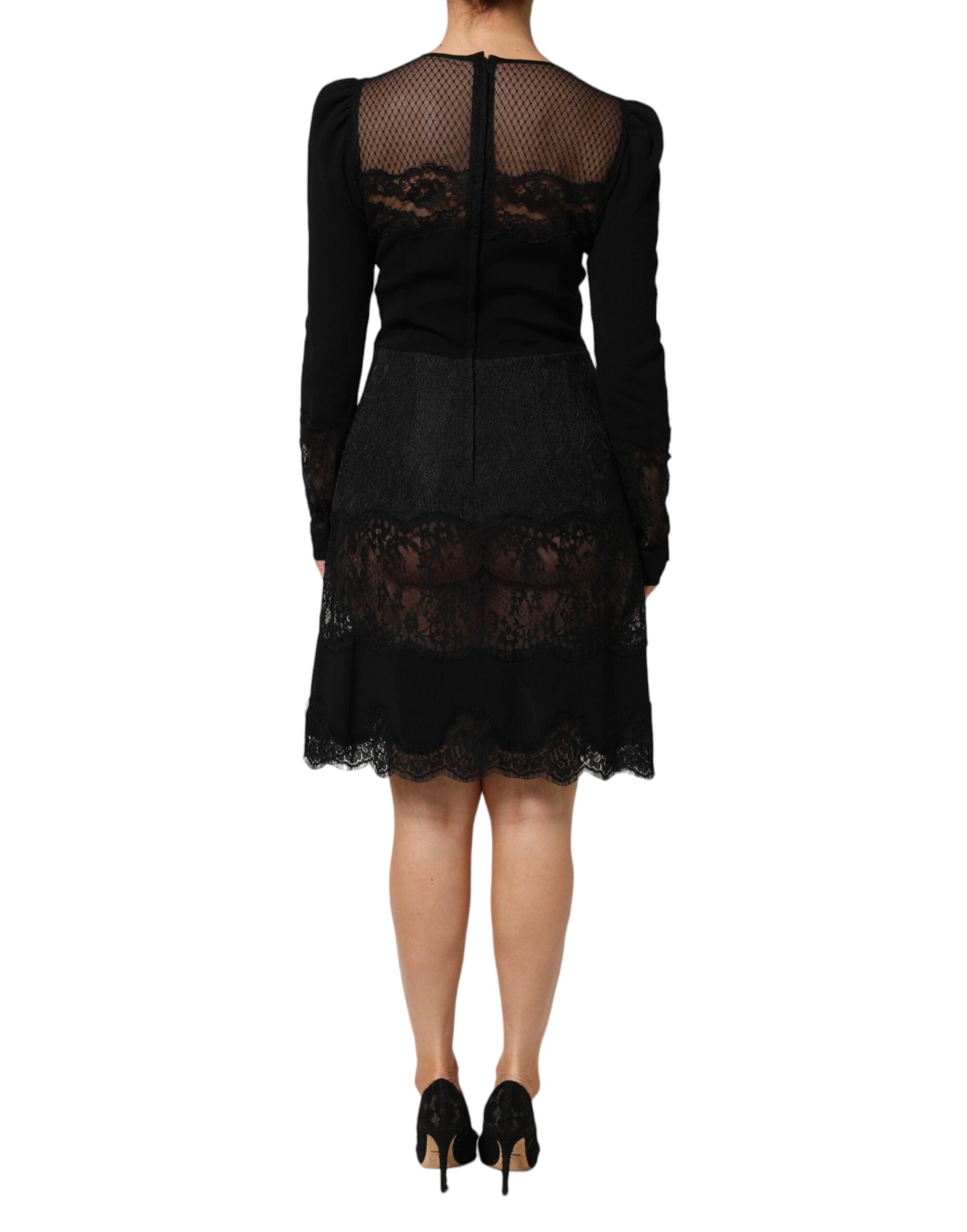 Dolce & Gabbana Black Floral Lace-Trimmed A-Line Dress