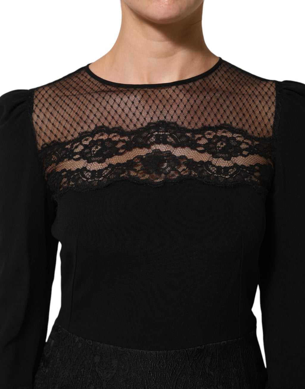 Dolce & Gabbana Black Floral Lace-Trimmed A-Line Dress