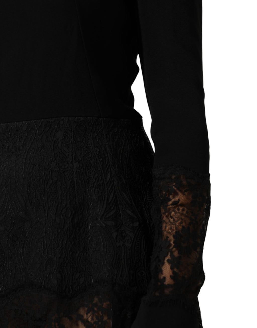 Dolce & Gabbana Black Floral Lace-Trimmed A-Line Dress