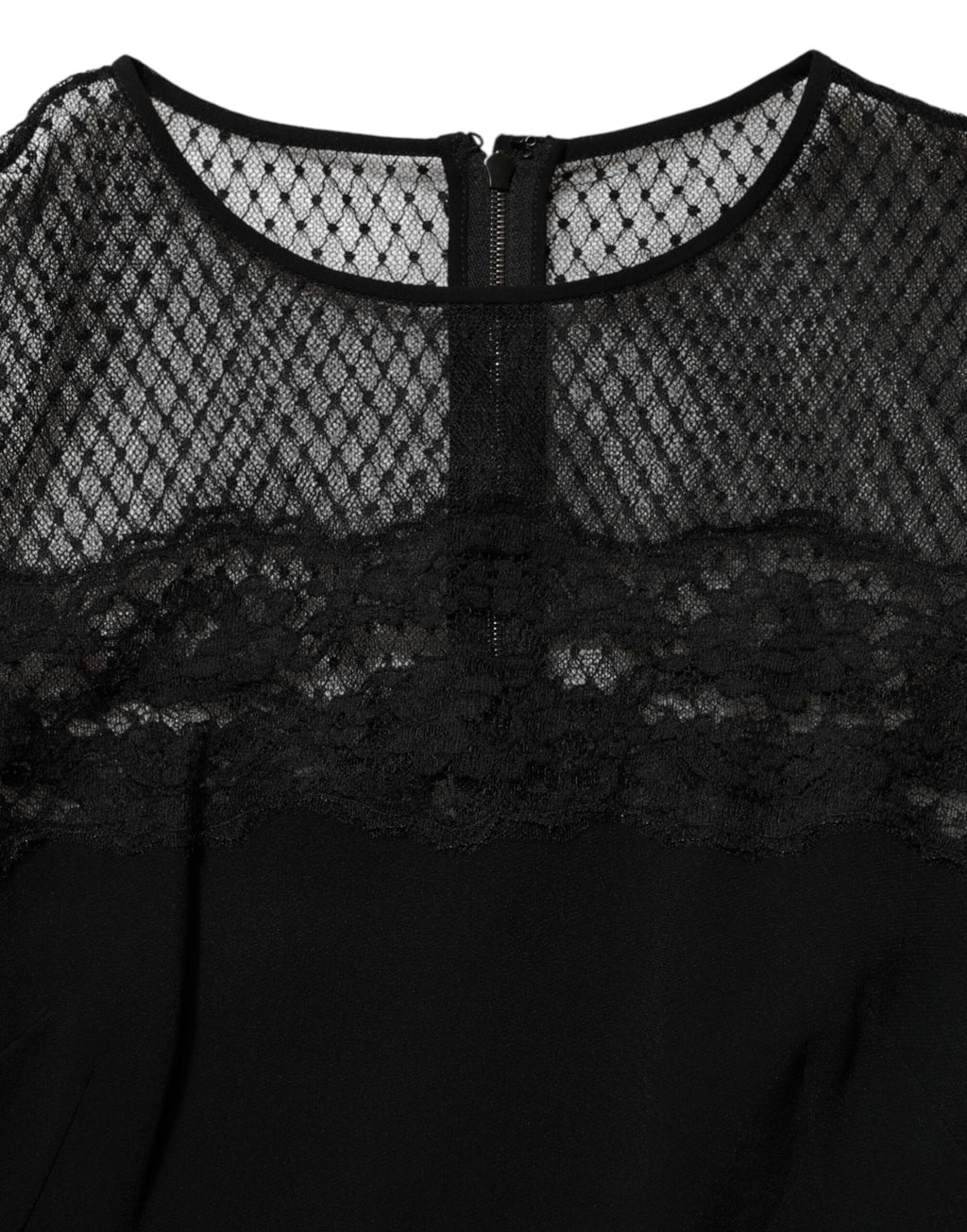 Dolce & Gabbana Black Floral Lace-Trimmed A-Line Dress