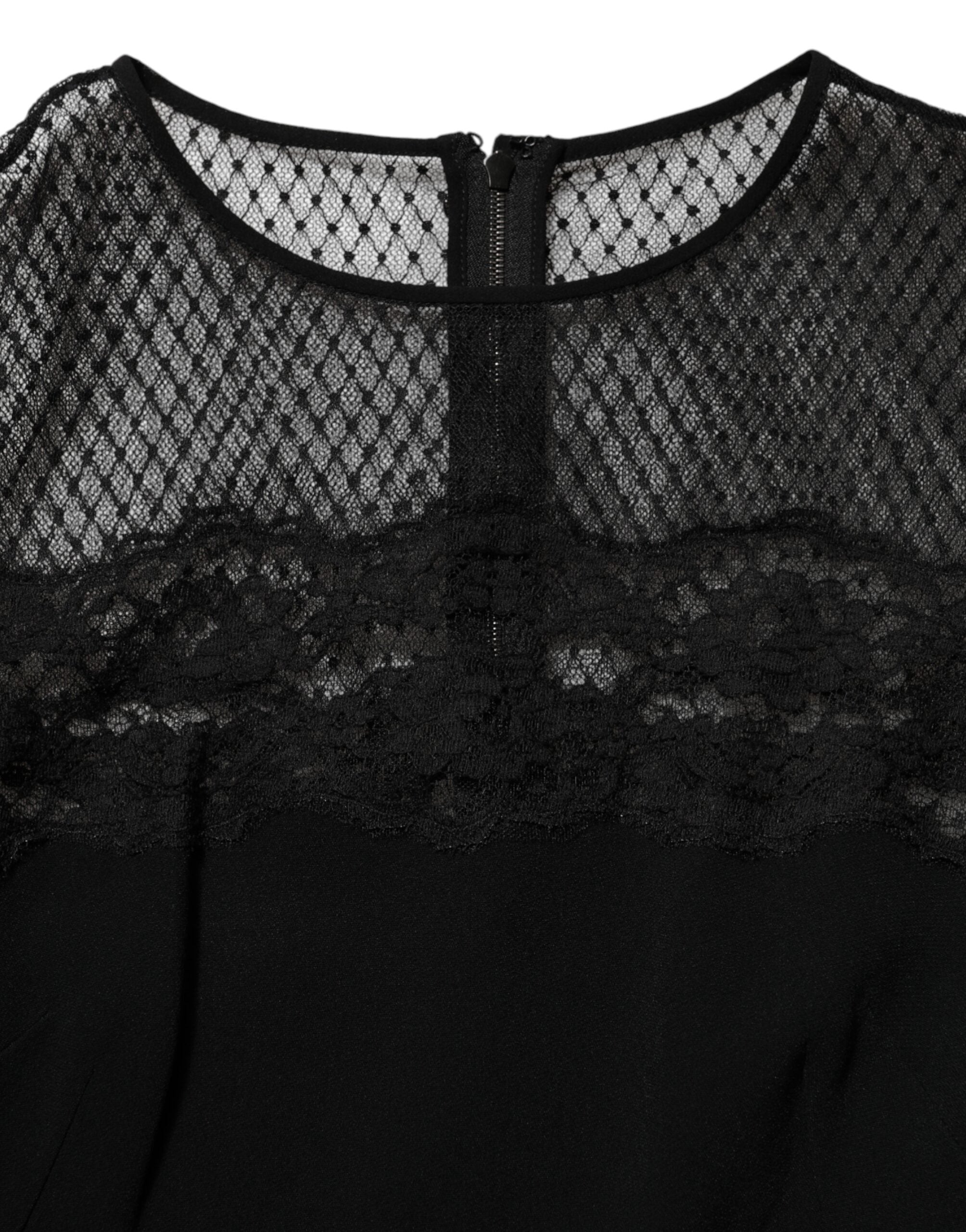 Dolce & Gabbana Black Floral Lace-Trimmed A-Line Dress