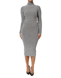 Dolce & Gabbana Graues Nylon Bodycon Etuikleid mit langen Ärmeln