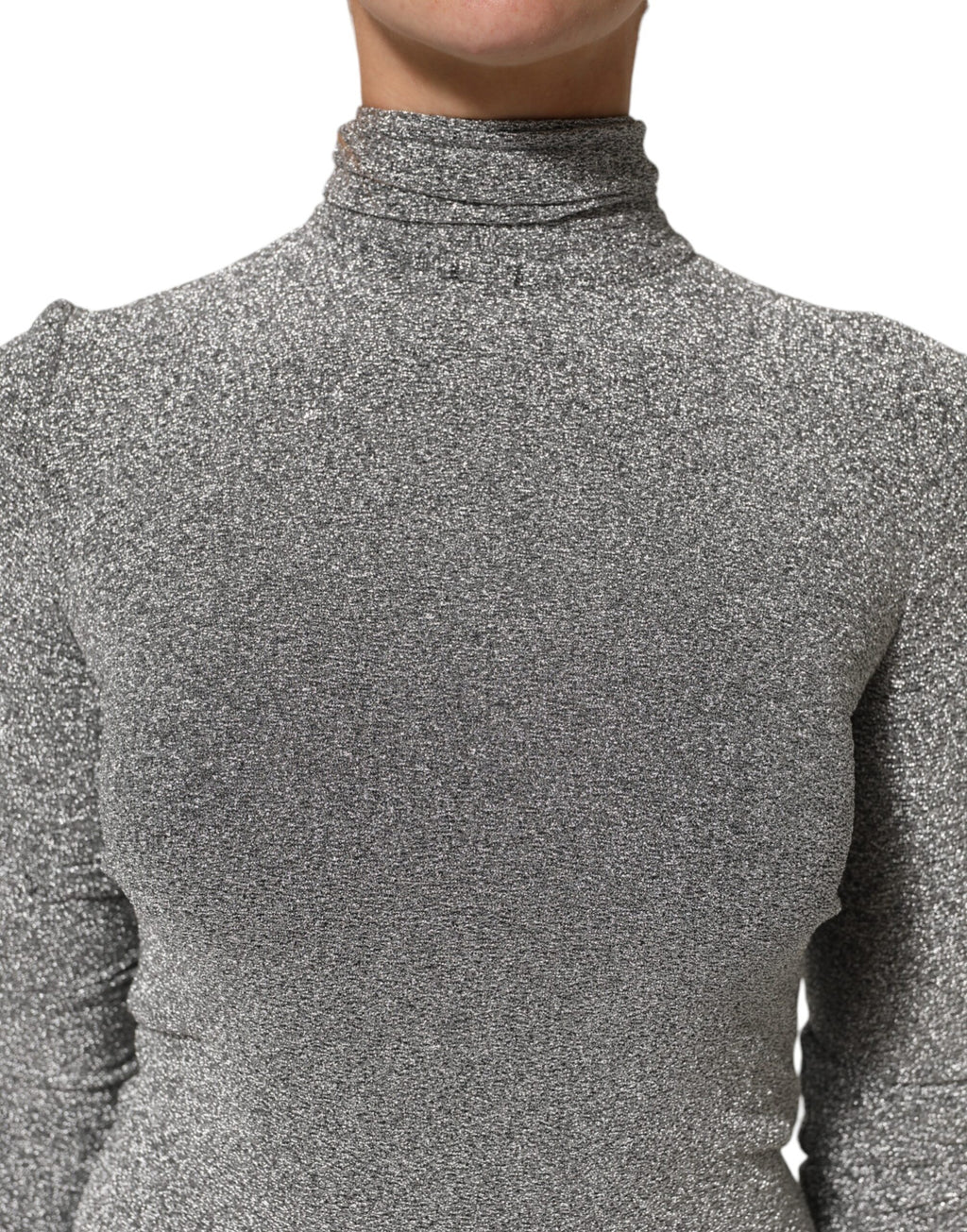 Dolce & Gabbana Graues Nylon Bodycon Etuikleid mit langen Ärmeln