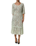 Dolce & Gabbana Mintgrünes Midikleid mit Blumenmuster und Spitzenbesatz