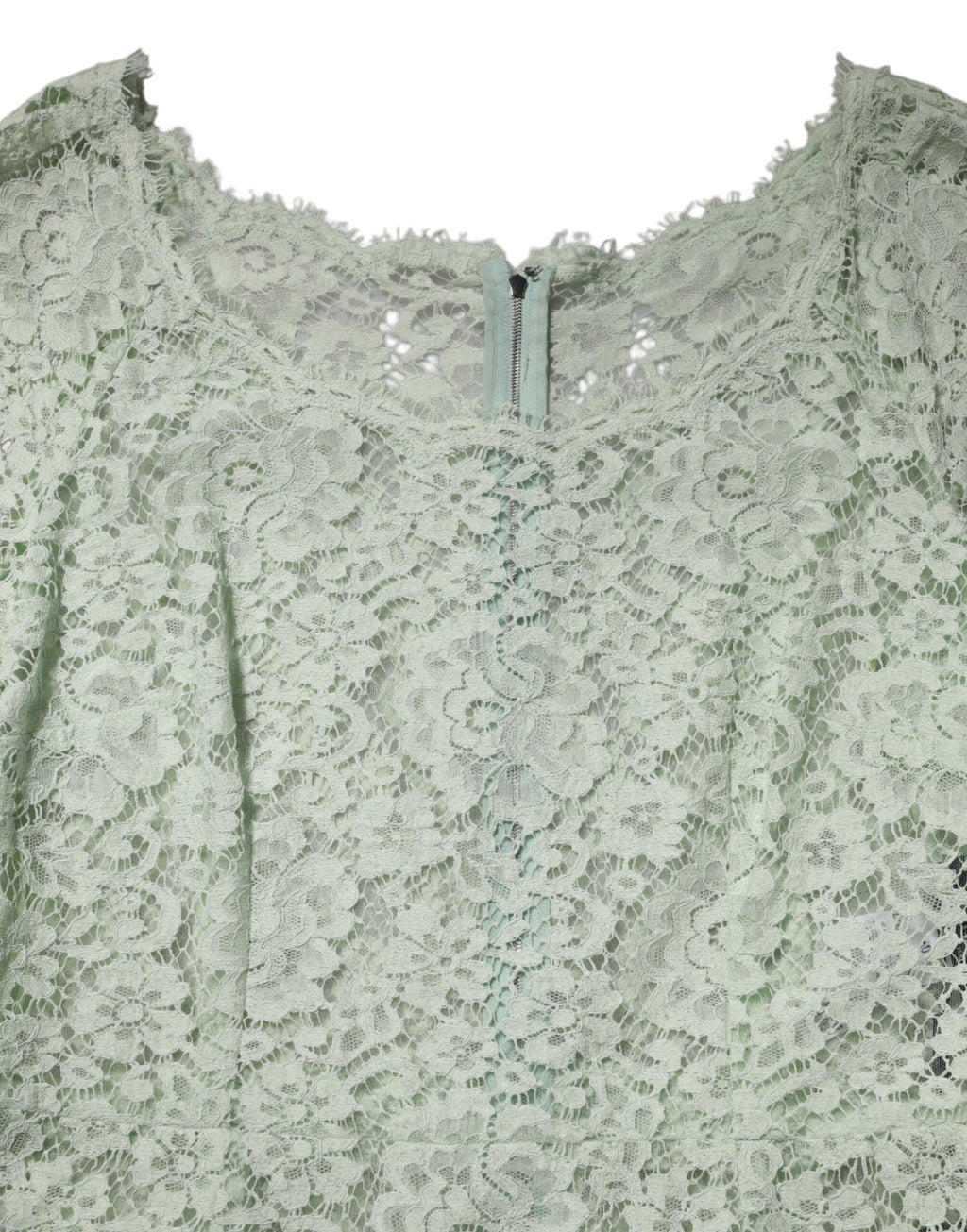 Dolce & Gabbana Mintgrünes Midikleid mit Blumenmuster und Spitzenbesatz
