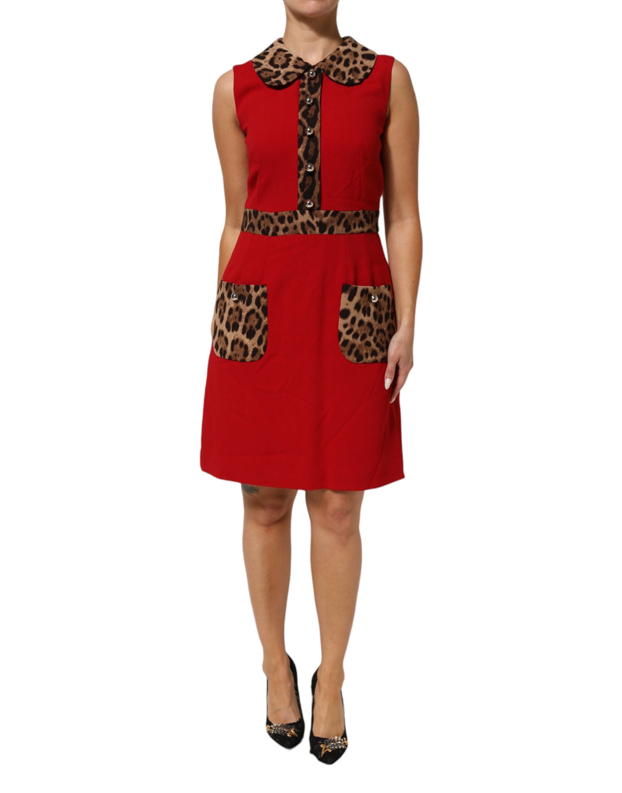 Dolce & Gabbana Rotes Leopard Viskose Etuikleid in A-Linie