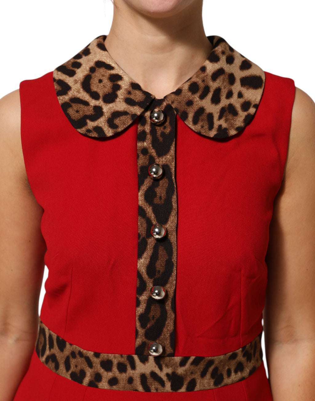 Dolce & Gabbana Rotes Leopard Viskose Etuikleid in A-Linie