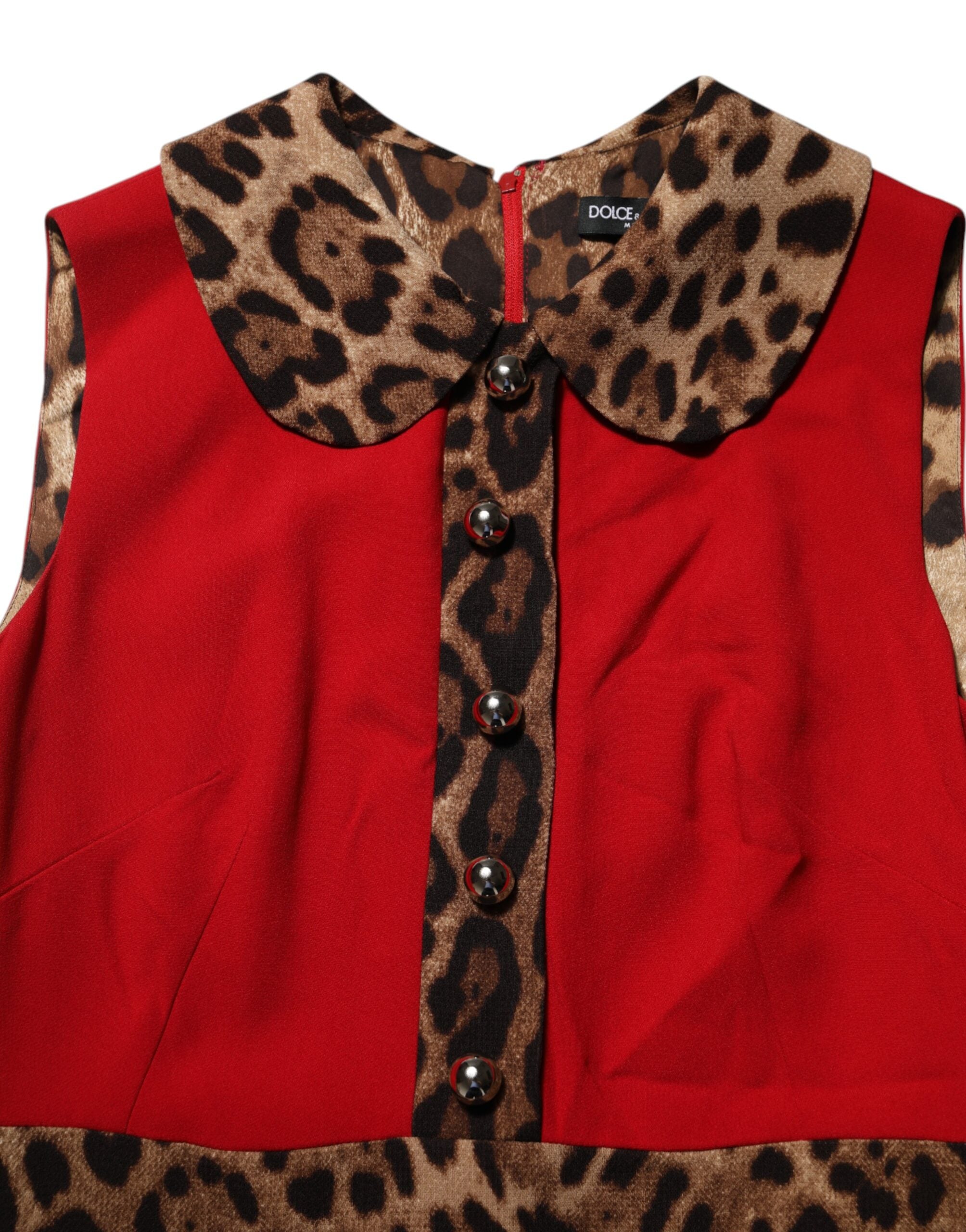 Dolce & Gabbana Rotes Leopard Viskose Etuikleid in A-Linie