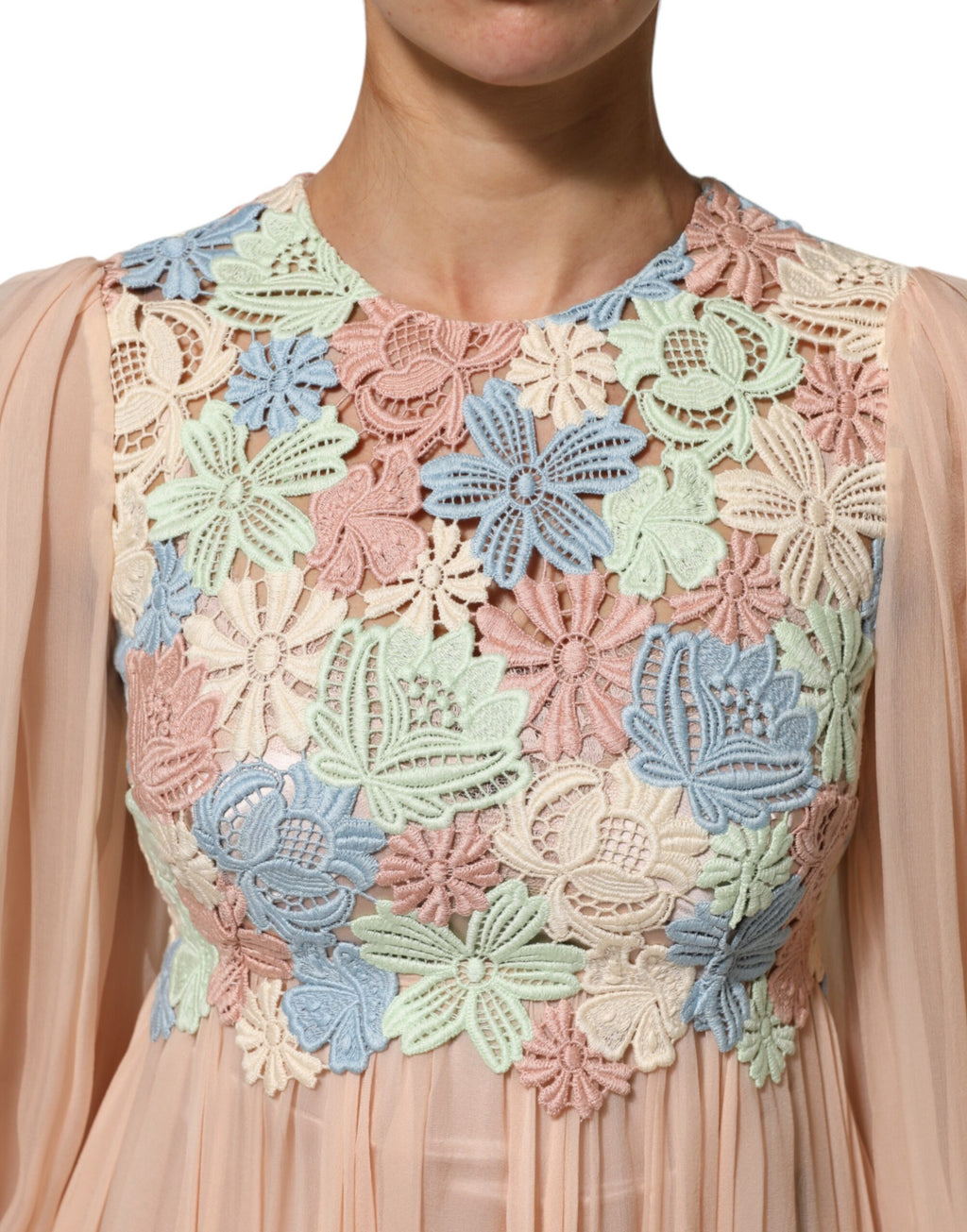 Dolce & Gabbana Pinkes Kleid mit Blumenstickerei und Plissee in A-Linie