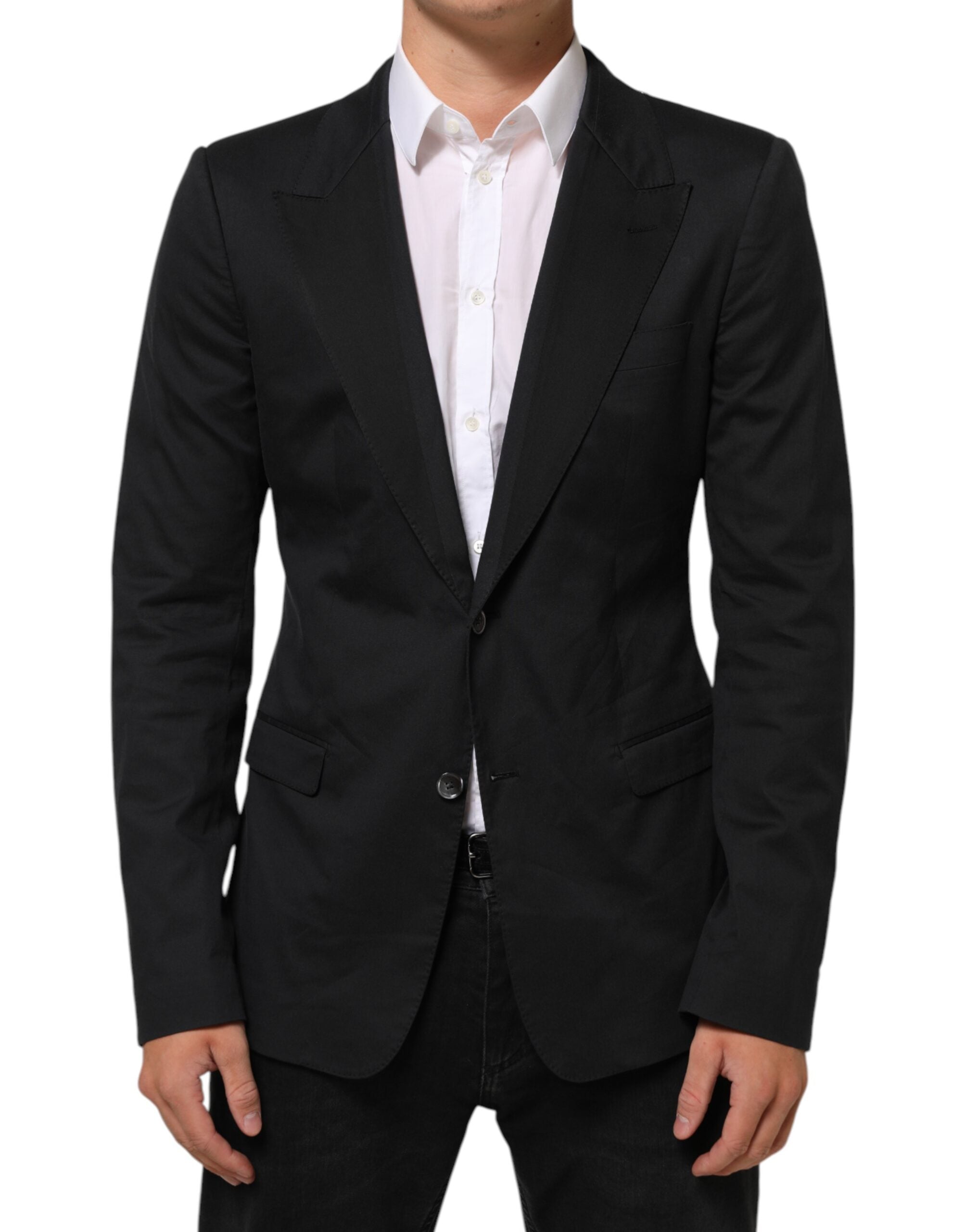 Dolce & Gabbana Black Cotton 2-Button Suit Jacket Blazer