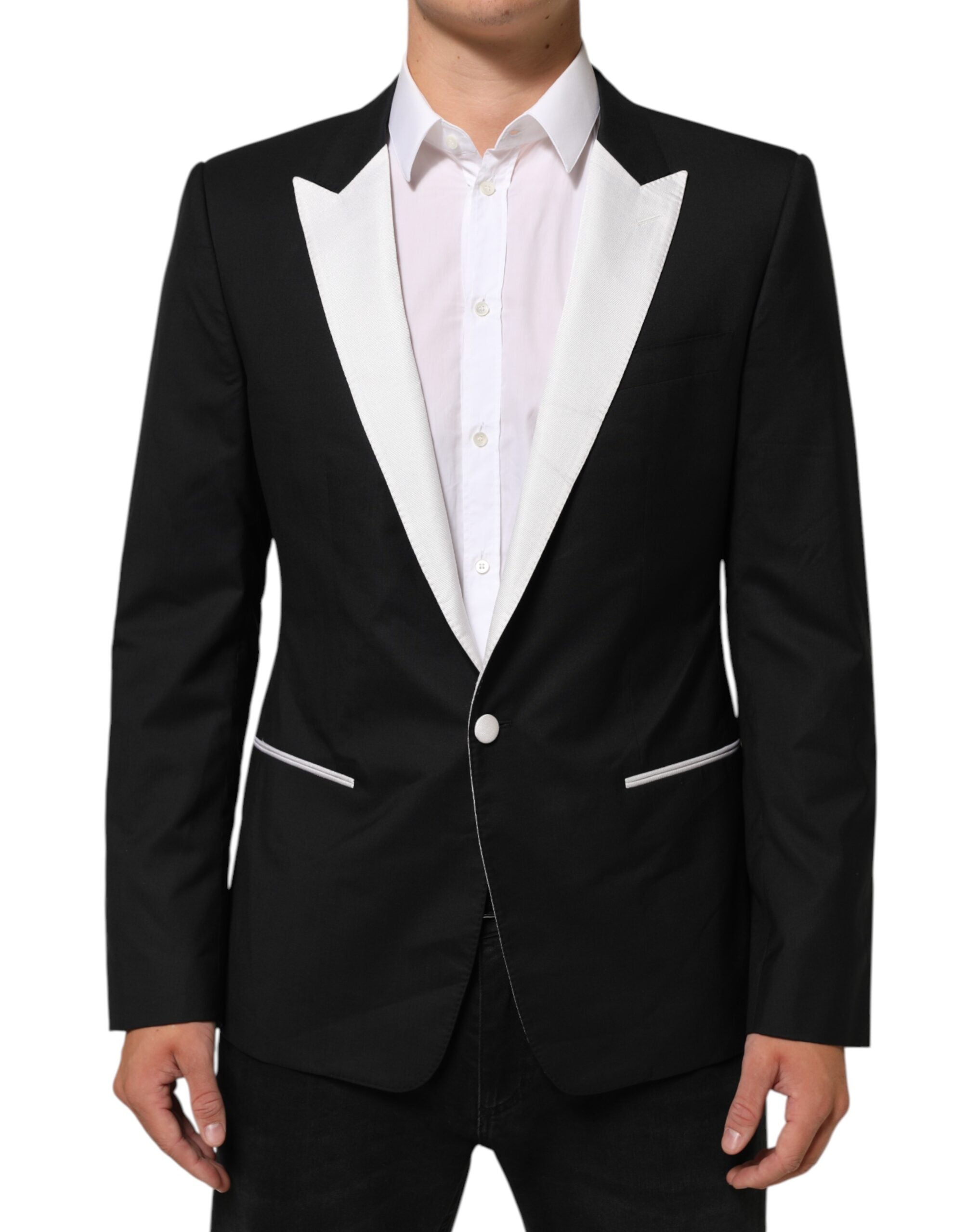 Dolce & Gabbana Black White MARTINI 1 Button Men's Suit Blazer