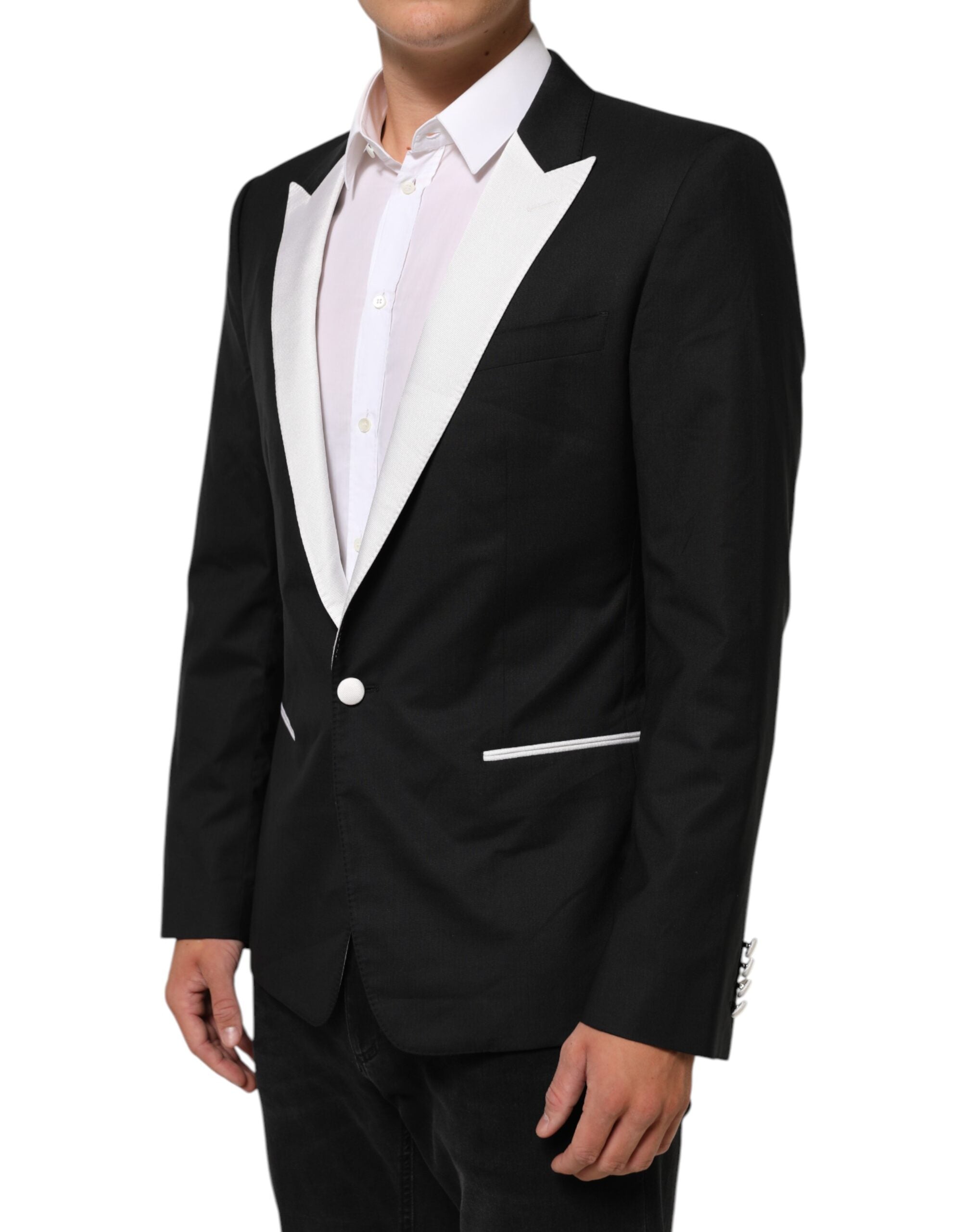 Dolce & Gabbana Black White MARTINI 1 Button Men's Suit Blazer