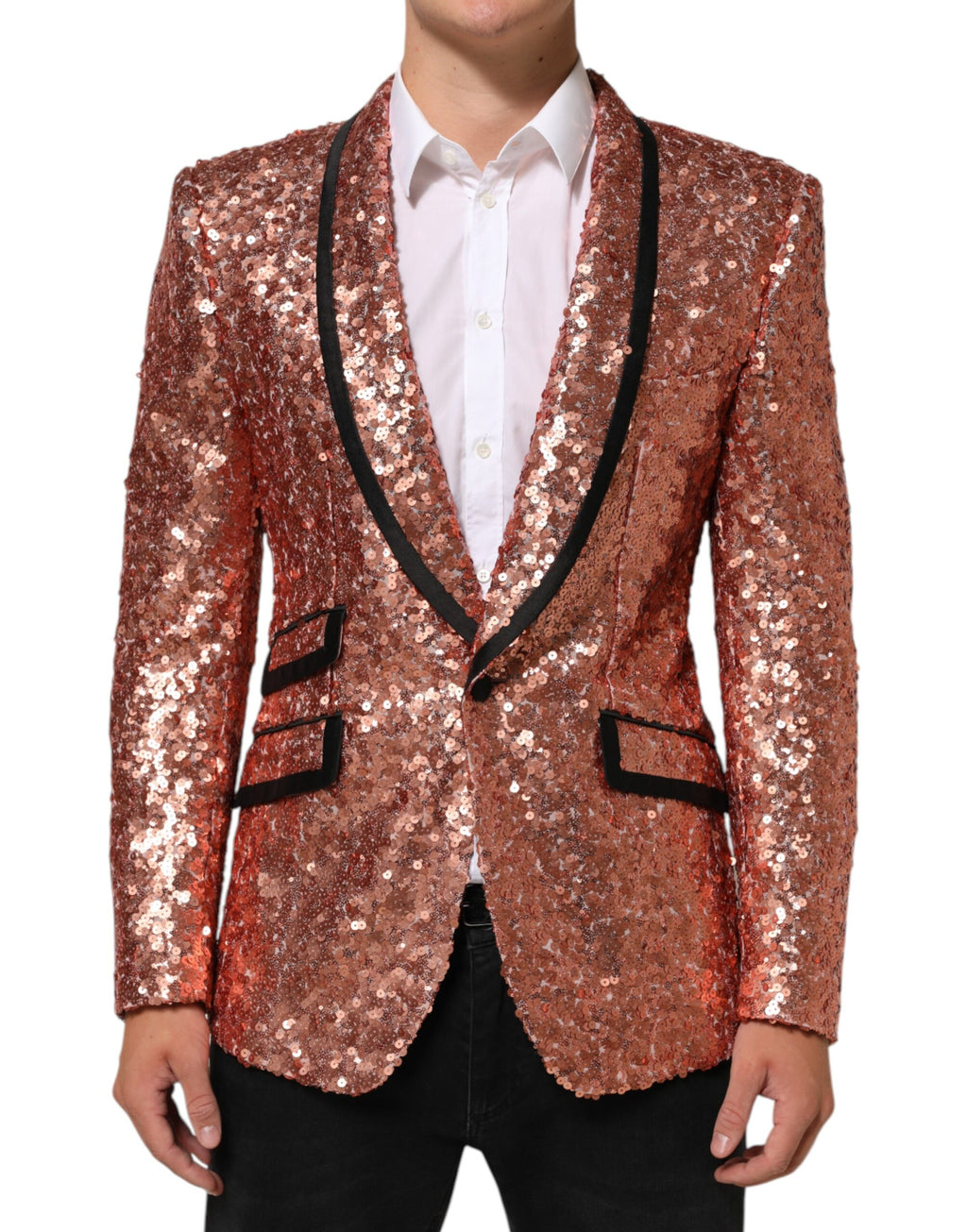 Dolce & Gabbana Pink Sequin SICILIA 1 Button Men's Suit Blazer
