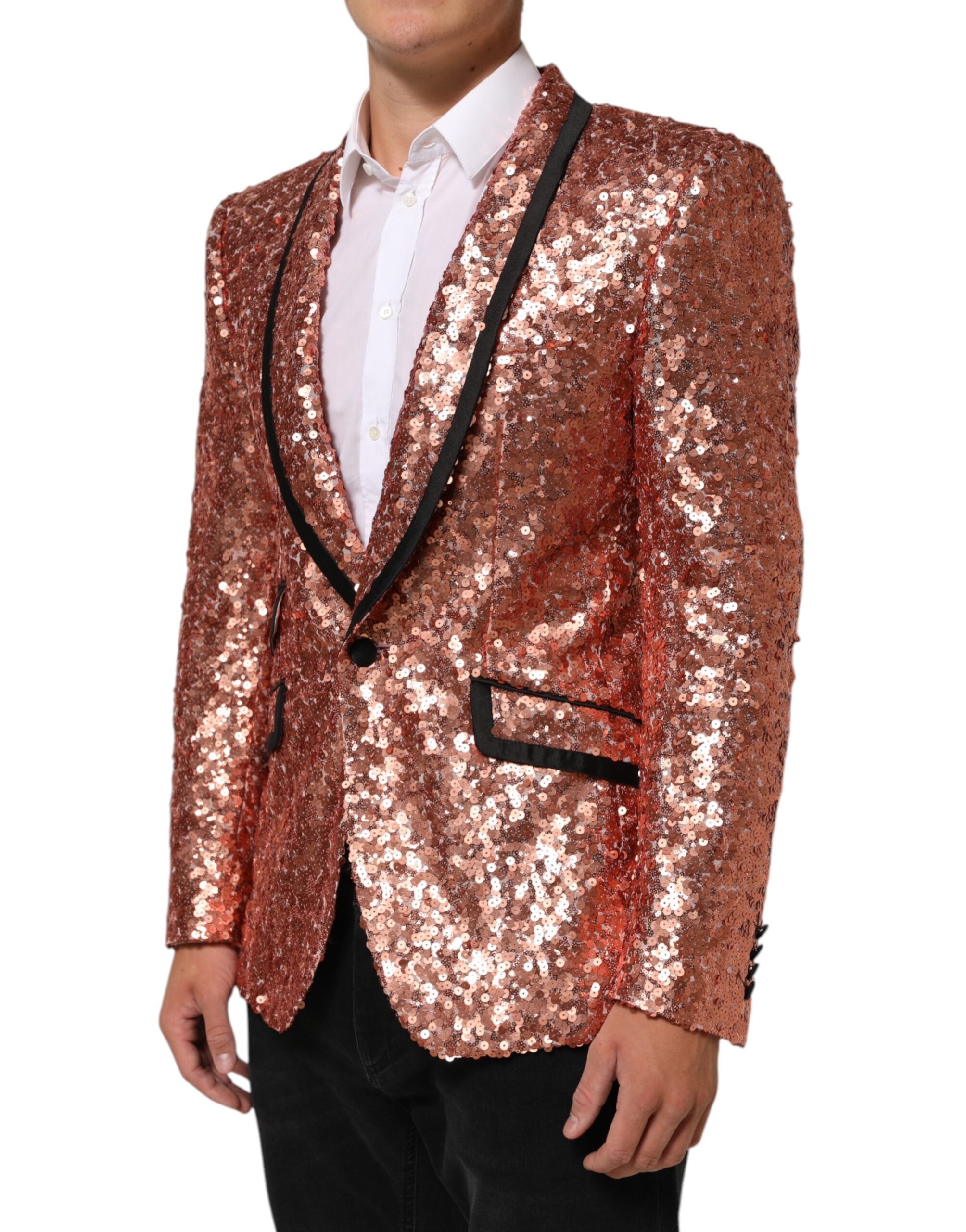 Dolce & Gabbana Pink Sequin SICILIA 1 Button Men's Suit Blazer