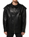Dolce & Gabbana Black Leather Full-Zip Biker Blouson Jacket