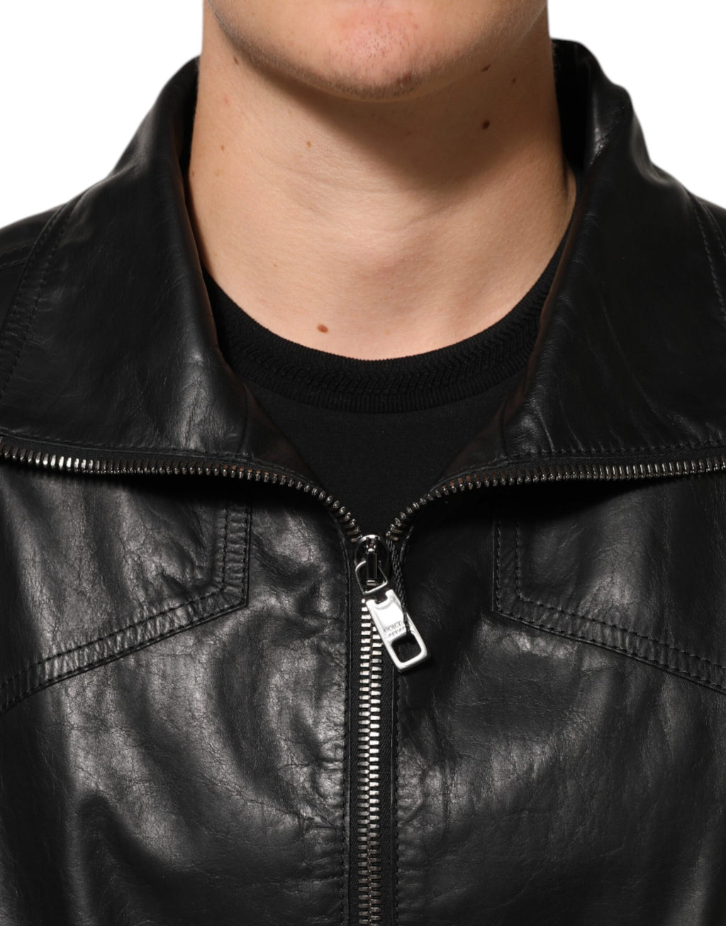 Dolce & Gabbana Black Leather Full-Zip Biker Blouson Jacket