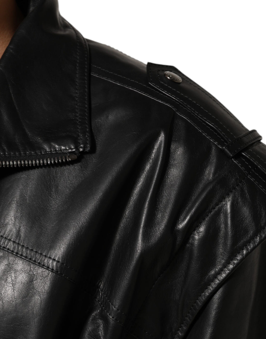 Dolce & Gabbana Black Leather Full-Zip Biker Blouson Jacket
