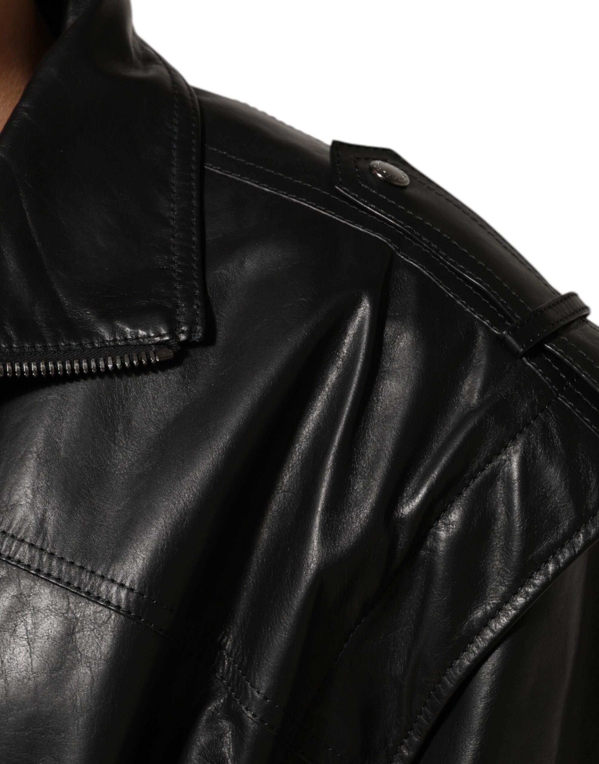 Dolce & Gabbana Black Leather Full-Zip Biker Blouson Jacket