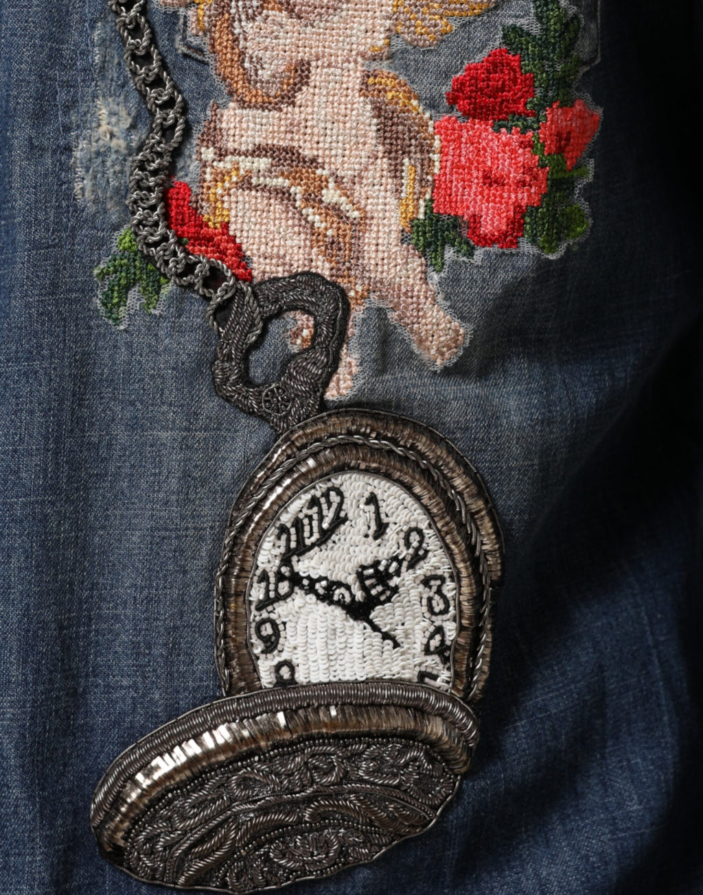 Dolce & Gabbana Blue Angel Patch Denim Button-Down Men's Shirt