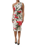 Dolce & Gabbana White Floral One-Shoulder Sheath Dress