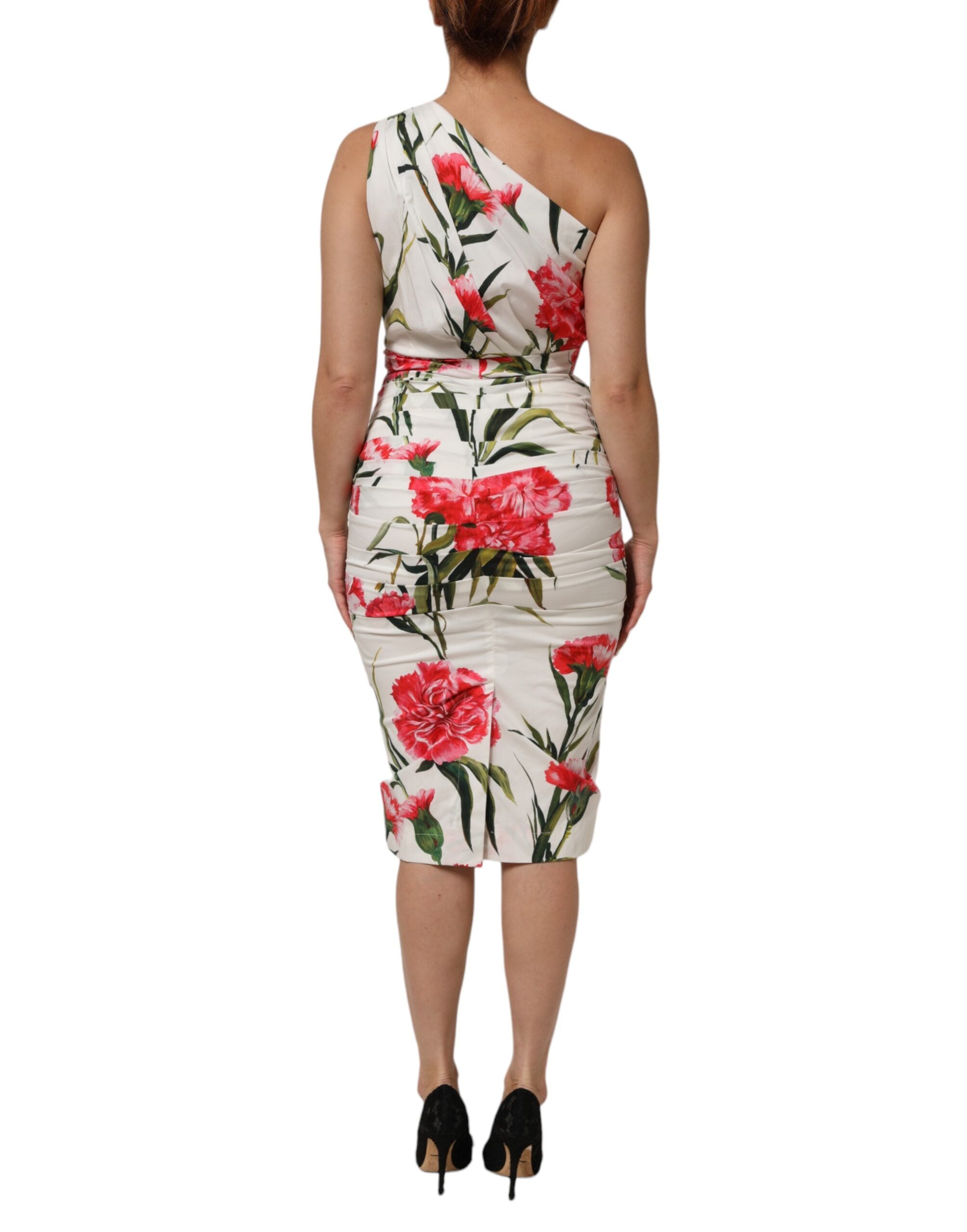 Dolce & Gabbana White Floral One-Shoulder Sheath Dress
