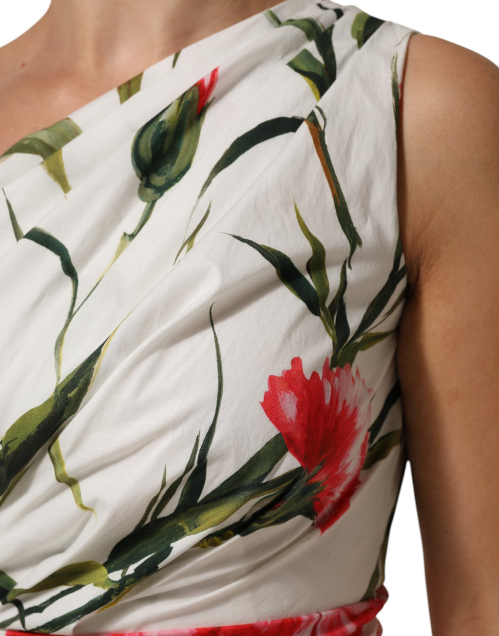 Dolce & Gabbana White Floral One-Shoulder Sheath Dress