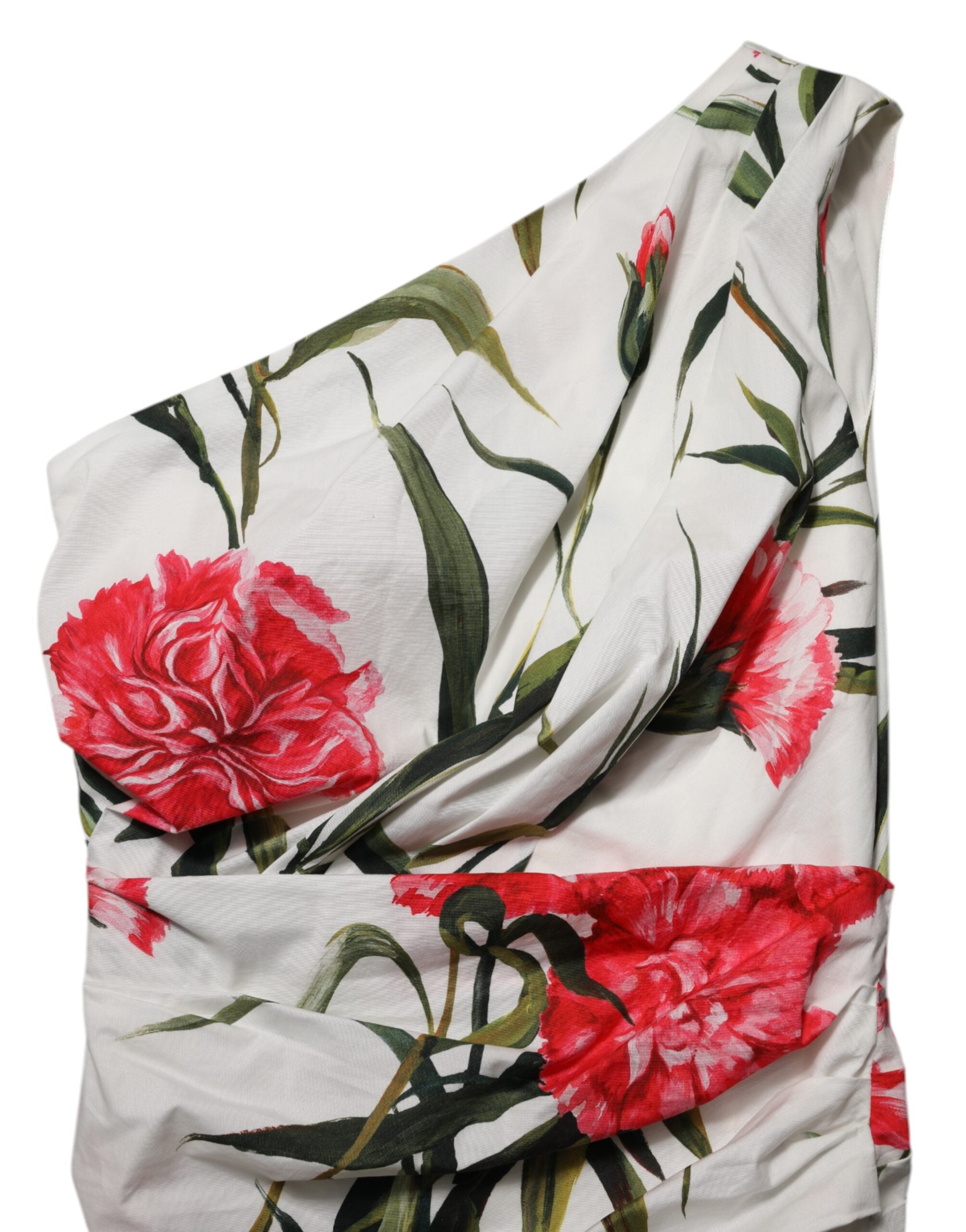 Dolce & Gabbana White Floral One-Shoulder Sheath Dress