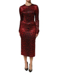 Dolce & Gabbana Red Leopard Long Sleeve Sheath Dress