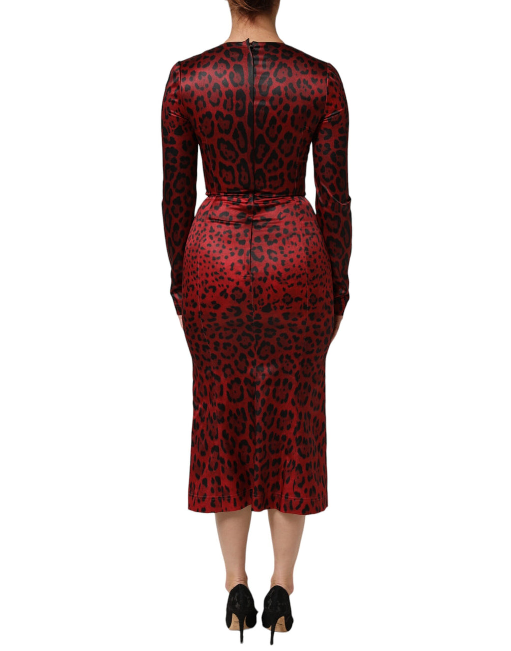Dolce & Gabbana Red Leopard Long Sleeve Sheath Dress