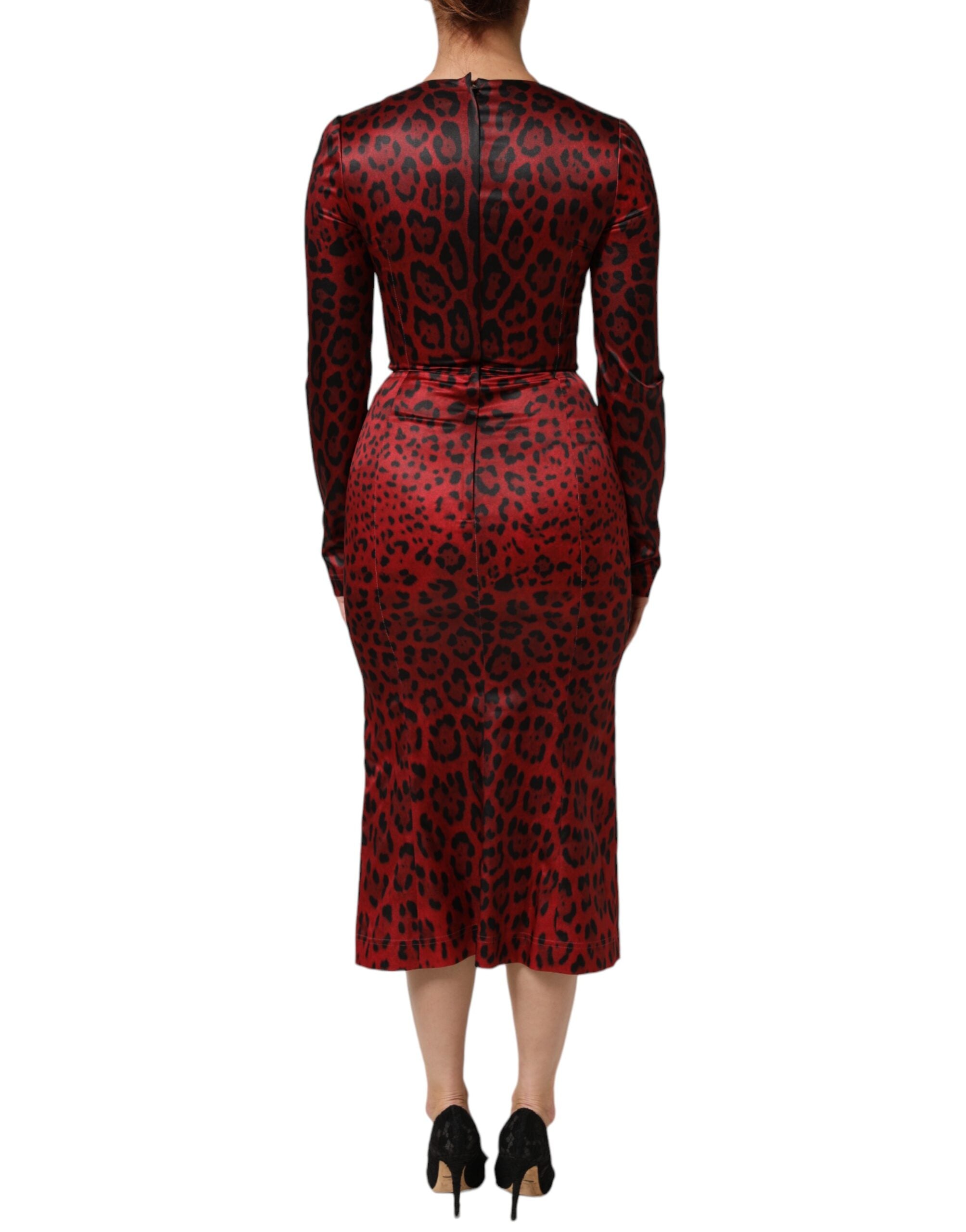 Dolce & Gabbana Red Leopard Long Sleeve Sheath Dress