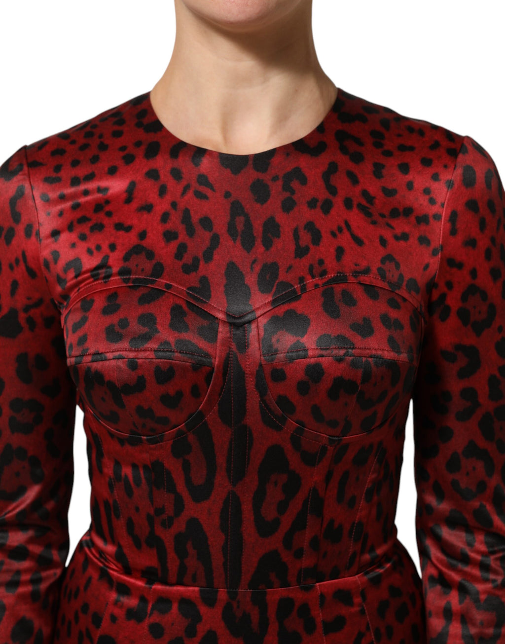 Dolce & Gabbana Red Leopard Long Sleeve Sheath Dress