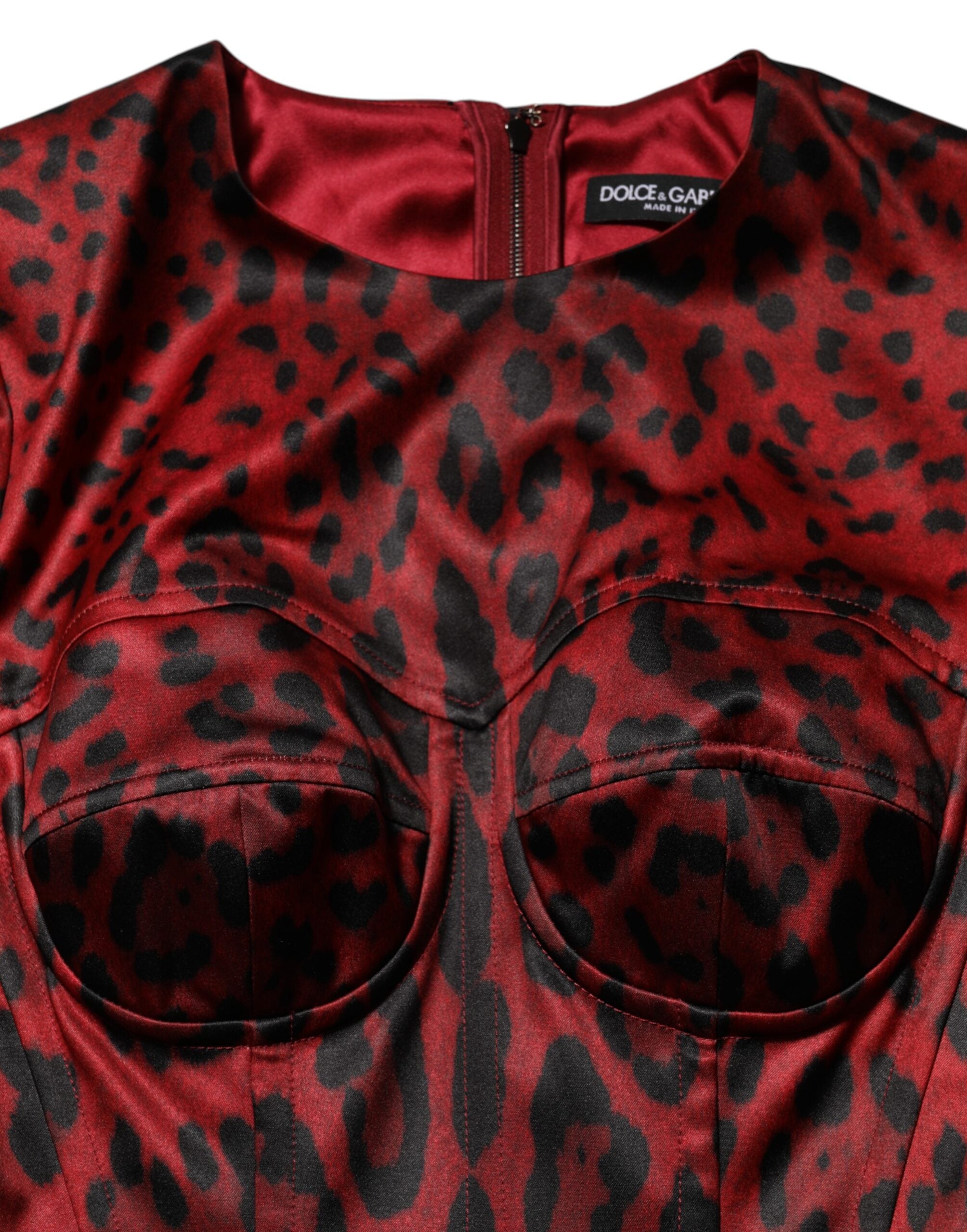 Dolce & Gabbana Red Leopard Long Sleeve Sheath Dress