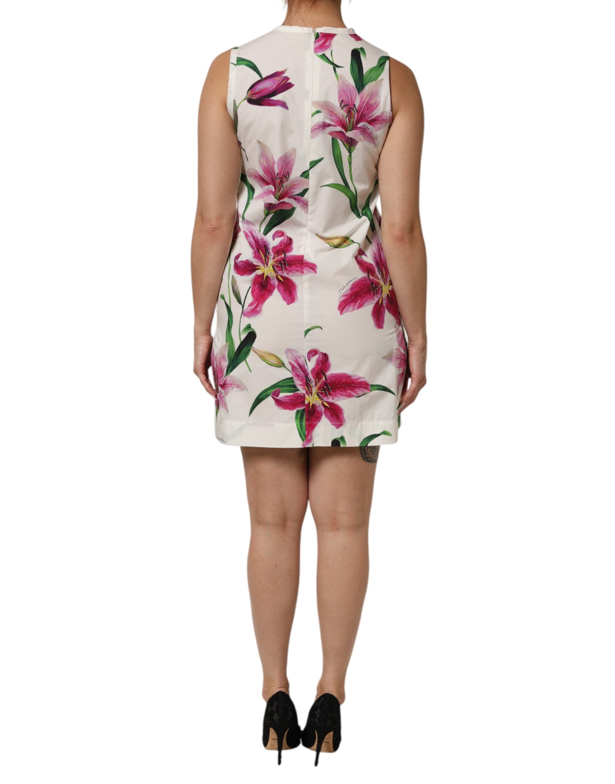 Dolce & Gabbana Weißes geblümtes Minikleid aus Baumwolle ohne Ärmel