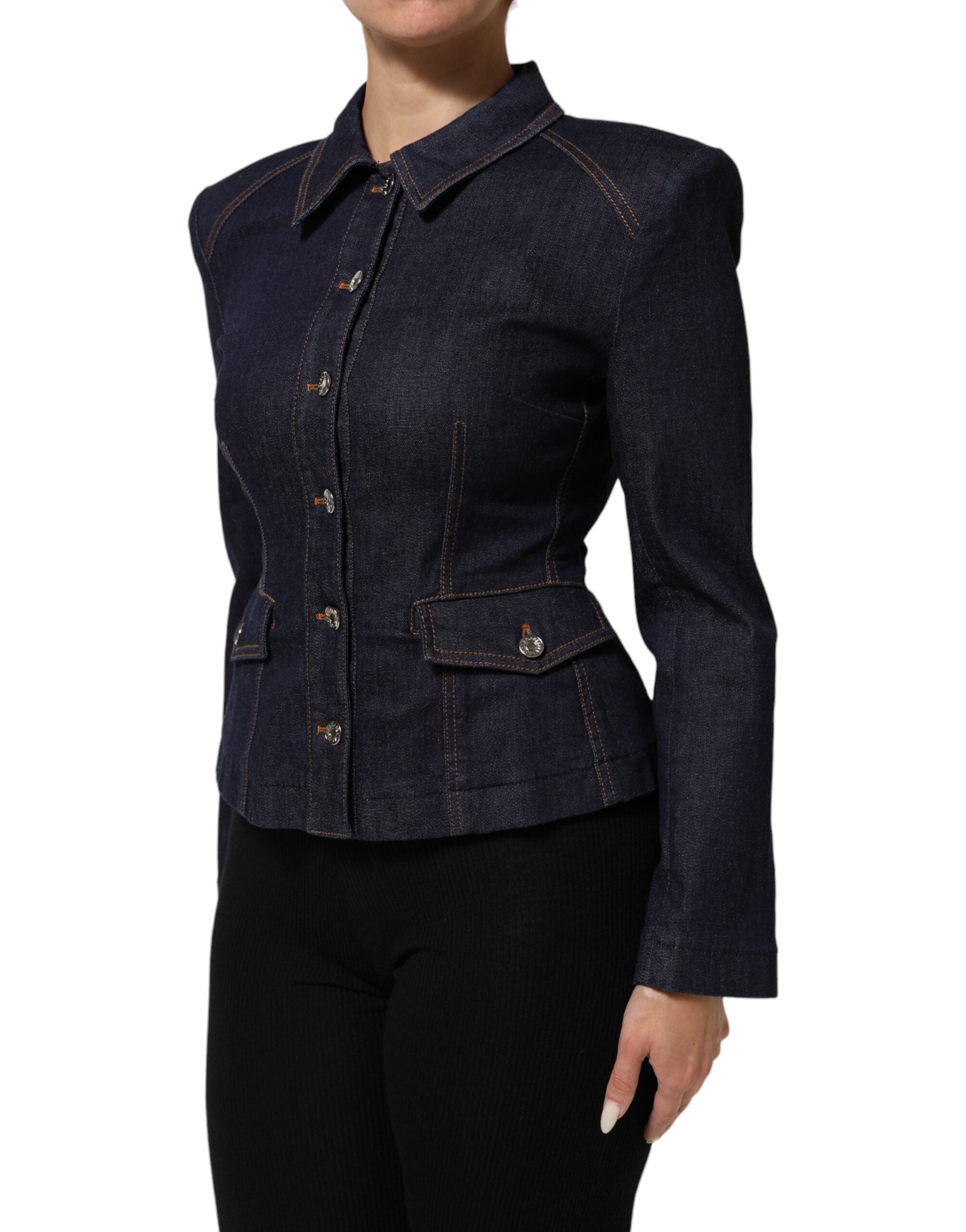 Dolce & Gabbana Dark Blue Collared Cotton Denim Jacket