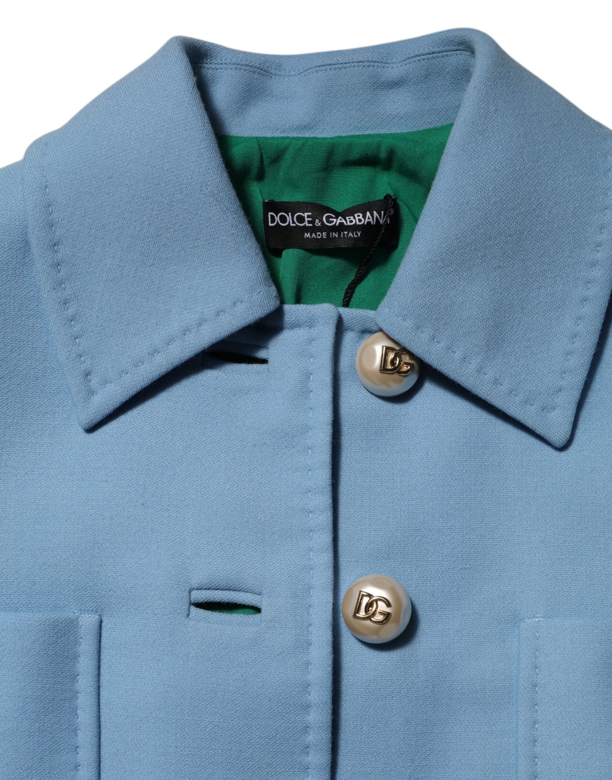 Dolce & Gabbana Blauer geknöpfter Trenchcoat Jacke